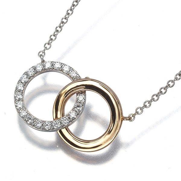 Tiffany&Co. Necklace Diamond 1837 Interlocking Circles 18K Wg/ Rg: Tiffany&Co. Necklace Diamond 1837 Interlocking Circles 18K Wg/ Rg Tiffany & Co.'s Interlocking Circles necklace showcases a stunning natural diamond set in 18k white gold, surrounded by intricate