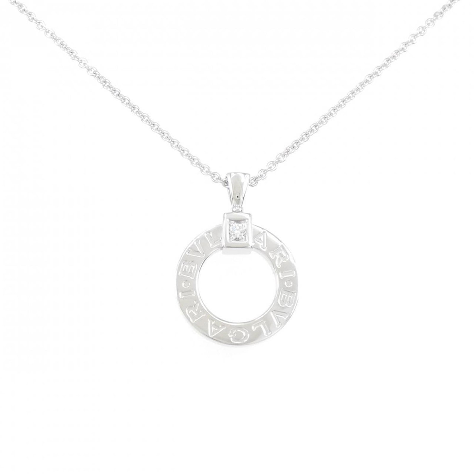 Bvlgari Necklace: Bvlgari Necklace 18K white gold pendant necklace featuring a 14g diamond, measuring 29.5mm x 20.9mm, suspended from a chain that fits necks between 38 cm - 45 cm in circumference. The Bvlgari