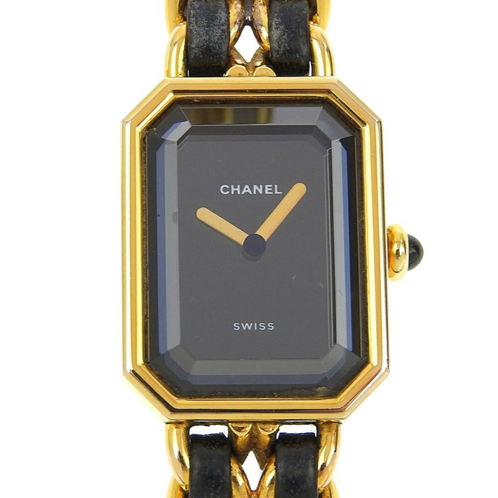 Chanel Wristwatch: Chanel Wristwatch Gold plated case with elegant leather strap, this Chanel wristwatch boasts a sleek black dial and quartz movement. Measuring 20mm in diameter and weighing 49.9g, it's designed to com
