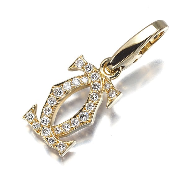Yellow Gold 2C Double C Charm Pendant Diamond Cartier 18K: Yellow Gold 2C Double C Charm Pendant Diamond Cartier 18K Yellow Gold Double C Charm Pendant Diamond Cartier 18K features a natural diamond set in an 18k yellow gold Double C de Cartier charm pendant.