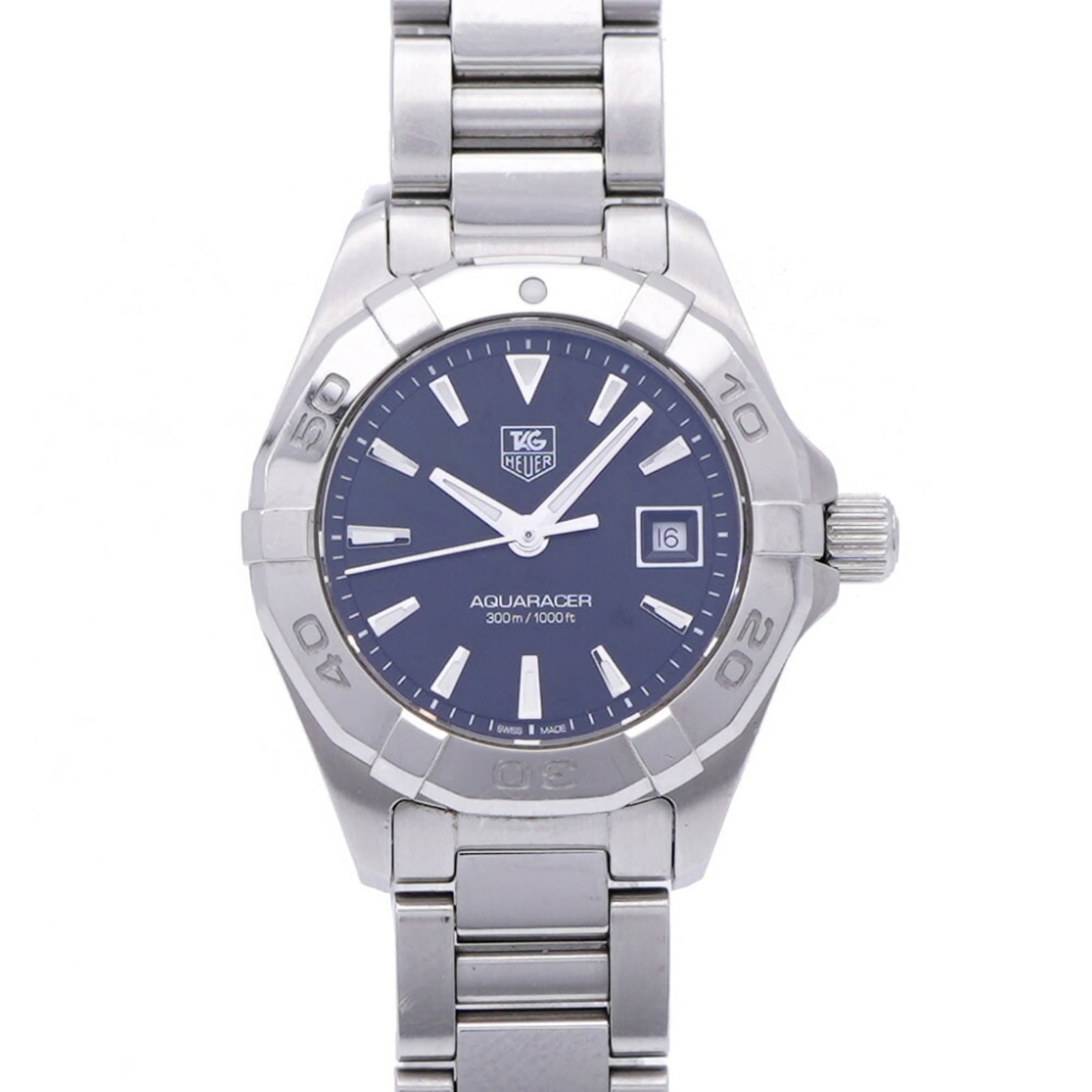 Wristwatch From Tag: Wristwatch From Tag Stainless steel case and band provide a sleek, modern look. The black dial stands out against the silver case, creating a striking visual contrast. This Tag Heuer Aquaracer