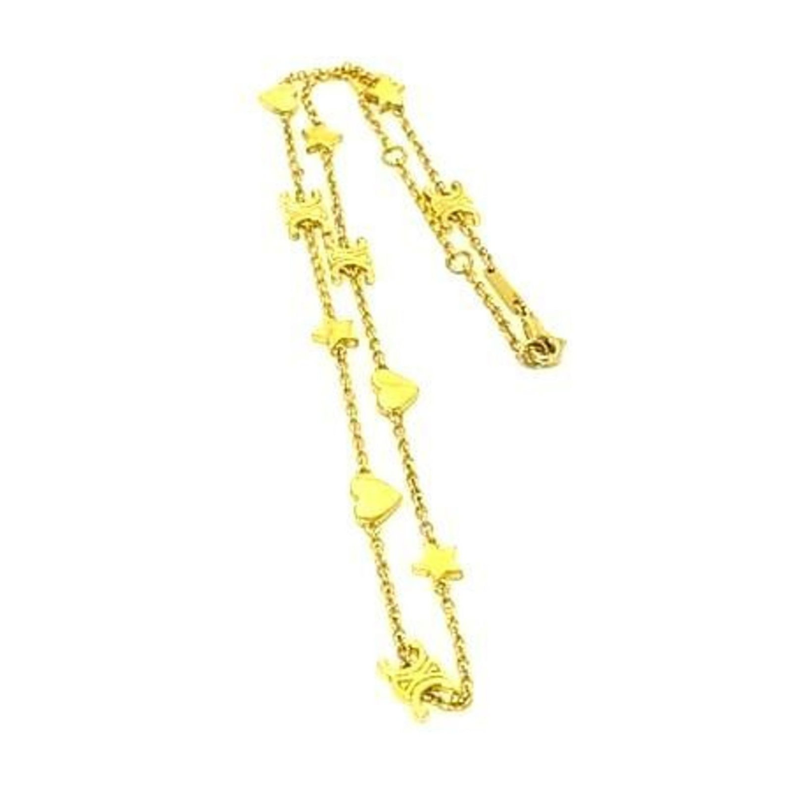 Celine Triomphe Heart And Star Necklace - Gold Metal For Women: Celine Triomphe Heart And Star Necklace - Gold Metal For Women Gold Metal Celine Triomphe Heart And Star Necklace for Women. This gold metal necklace features the iconic Celine Triomphe design, with a