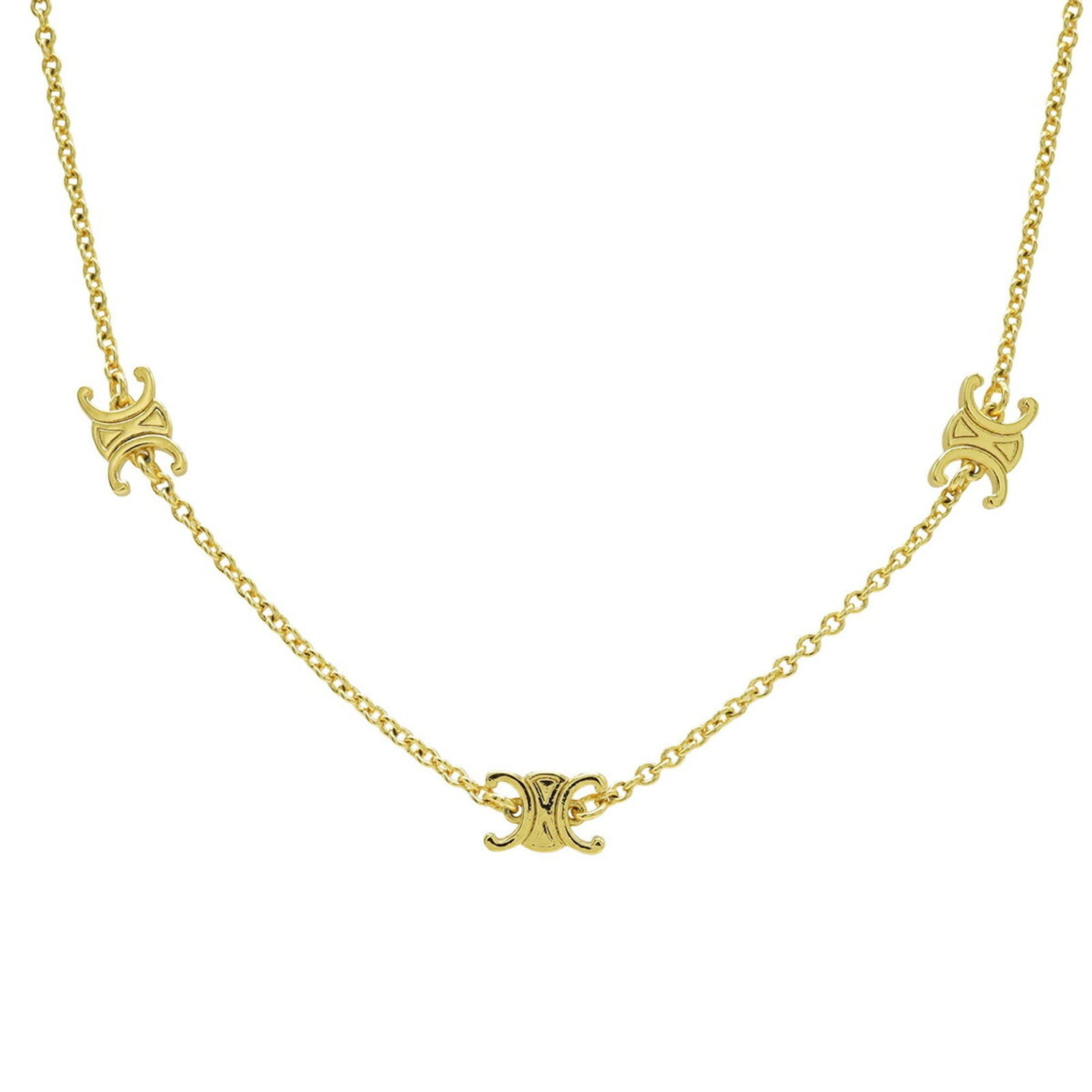 Gold Brass Pendant Celine Triomphe Necklace Mini (1 of 7)