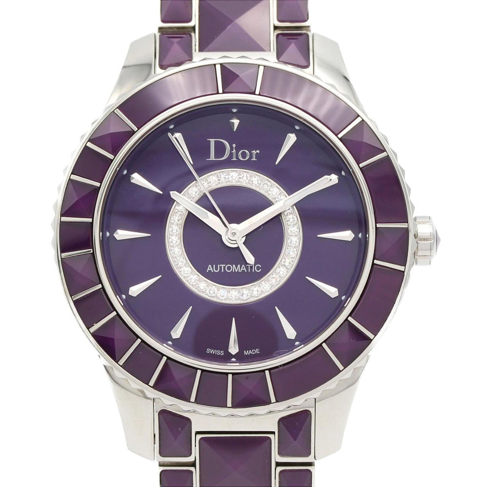 Christian Dior Wristwatch: Christian Dior Wristwatch Stainless steel case with a purple dial, this Christian Dior wristwatch features a self-winding automatic movement. The 39mm case diameter and 18cm wrist size make it