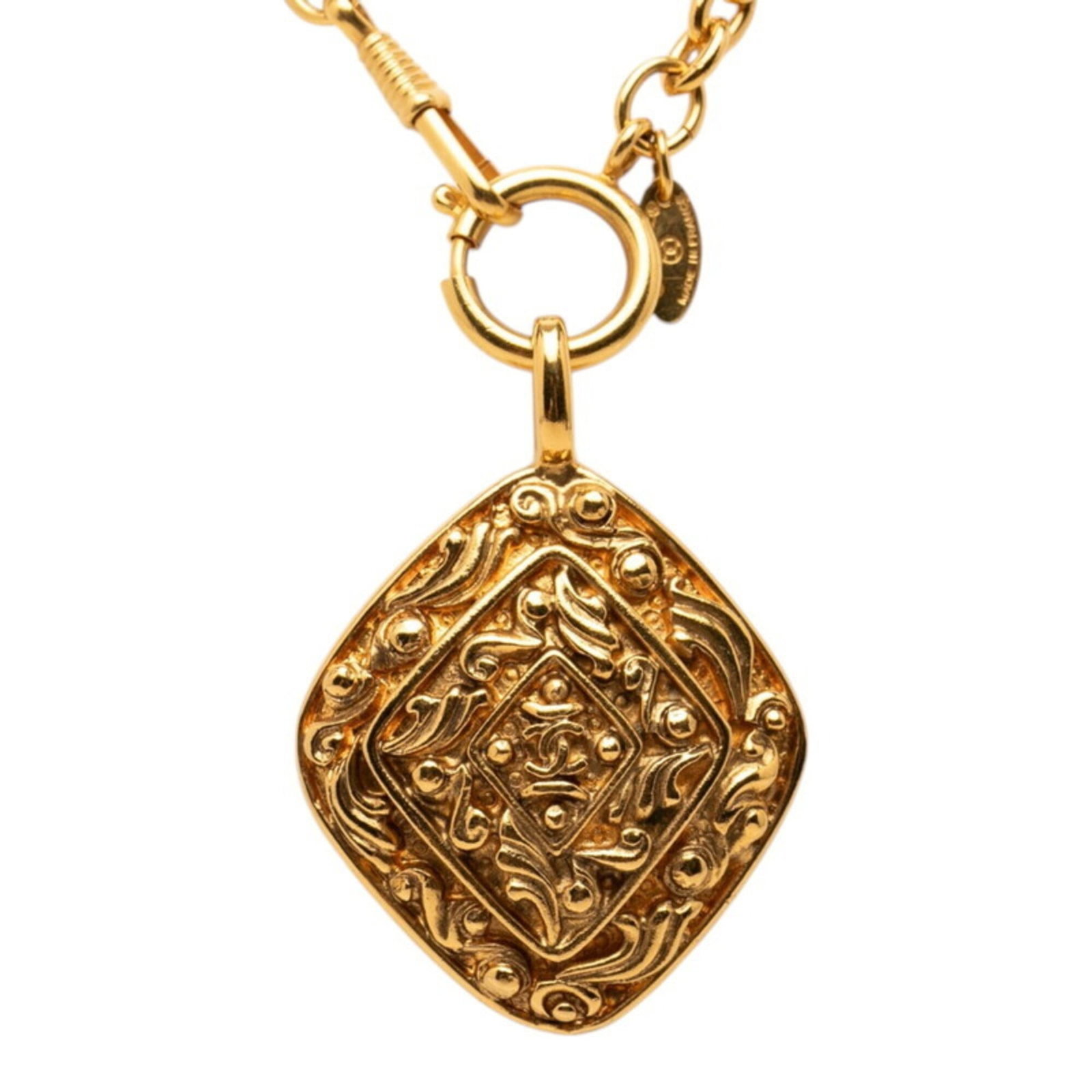 Chanel Vintage Coco Mark Long Necklace Gold Plated Women'S Chanel: Chanel Vintage Coco Mark Long Necklace Gold Plated Women'S Chanel Gold plated Chanel necklace with a long chain and a large, 46mm x 41.3mm pendant bearing the brand's logo. This vintage piece features