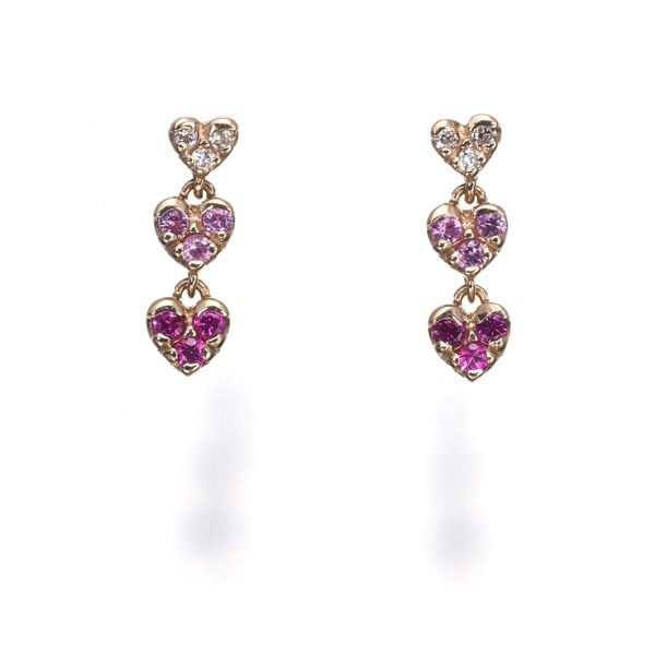 Ponte Vecchio Earrings Ruby 0.08Ct Sapphire 0.07Ct Diamond Heart 18? Rg: Ponte Vecchio Earrings Ruby 0.08Ct Sapphire 0.07Ct Diamond Heart 18? Rg Rose gold earrings featuring a natural ruby, pink sapphire, and diamond heart design. The 18k rose gold stud earrings showcase