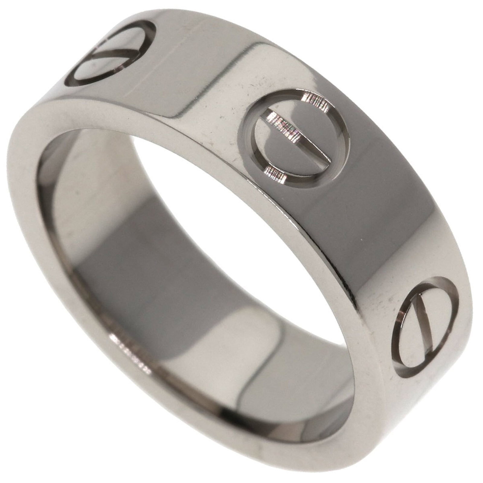 Gold White Ring Cartier Band: Gold White Ring Cartier Band White gold (18K) Cartier band ring with a classic design, featuring a sturdy construction and elegant white gold finish. This US size 4 and JP size 7 ring is crafted from