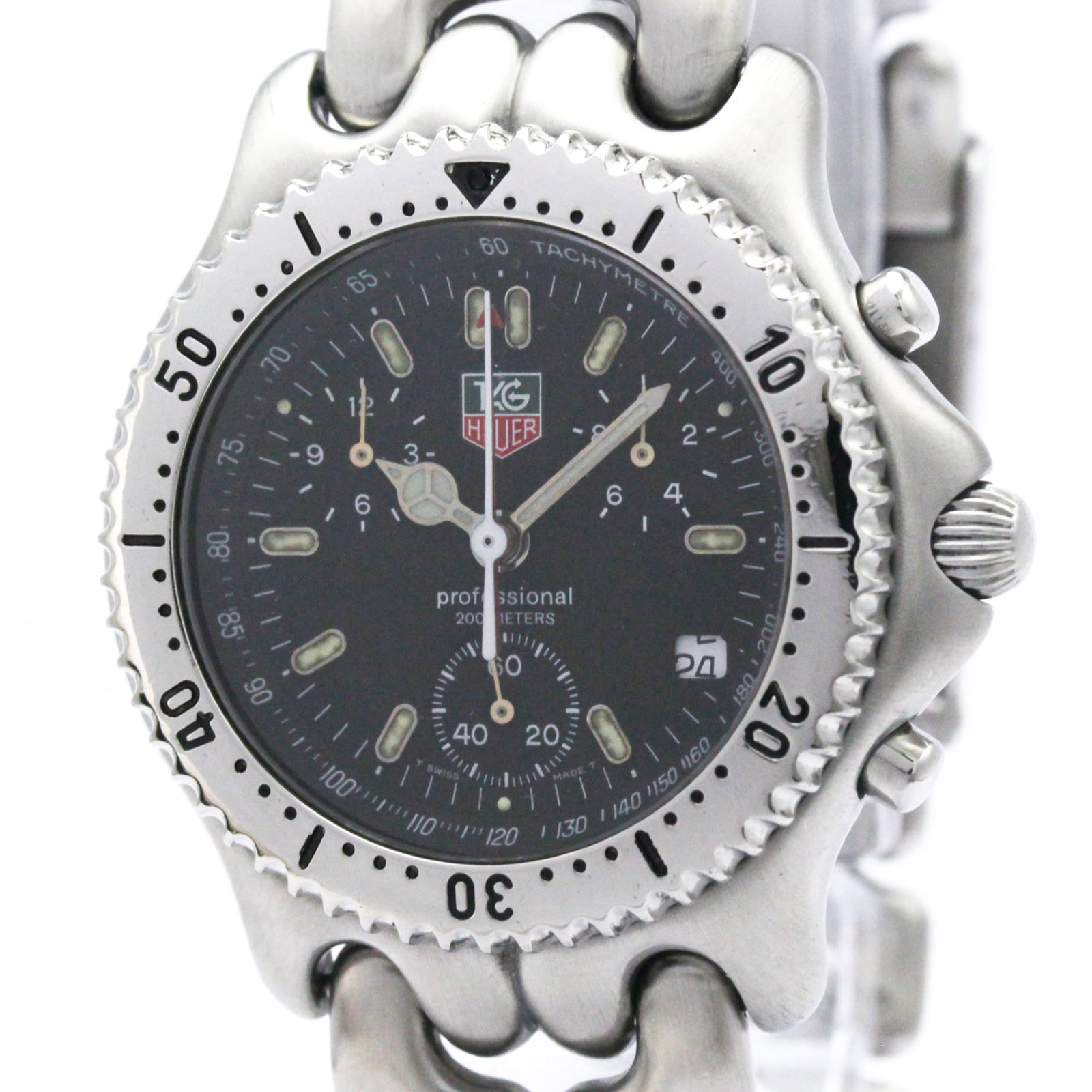 Wristwatch From Tag: Wristwatch From Tag Stainless steel case and band, the Tag Heuer Sel wristwatch boasts a sleek black dial. This sporty timepiece features chronograph and date functions, making it a versatile