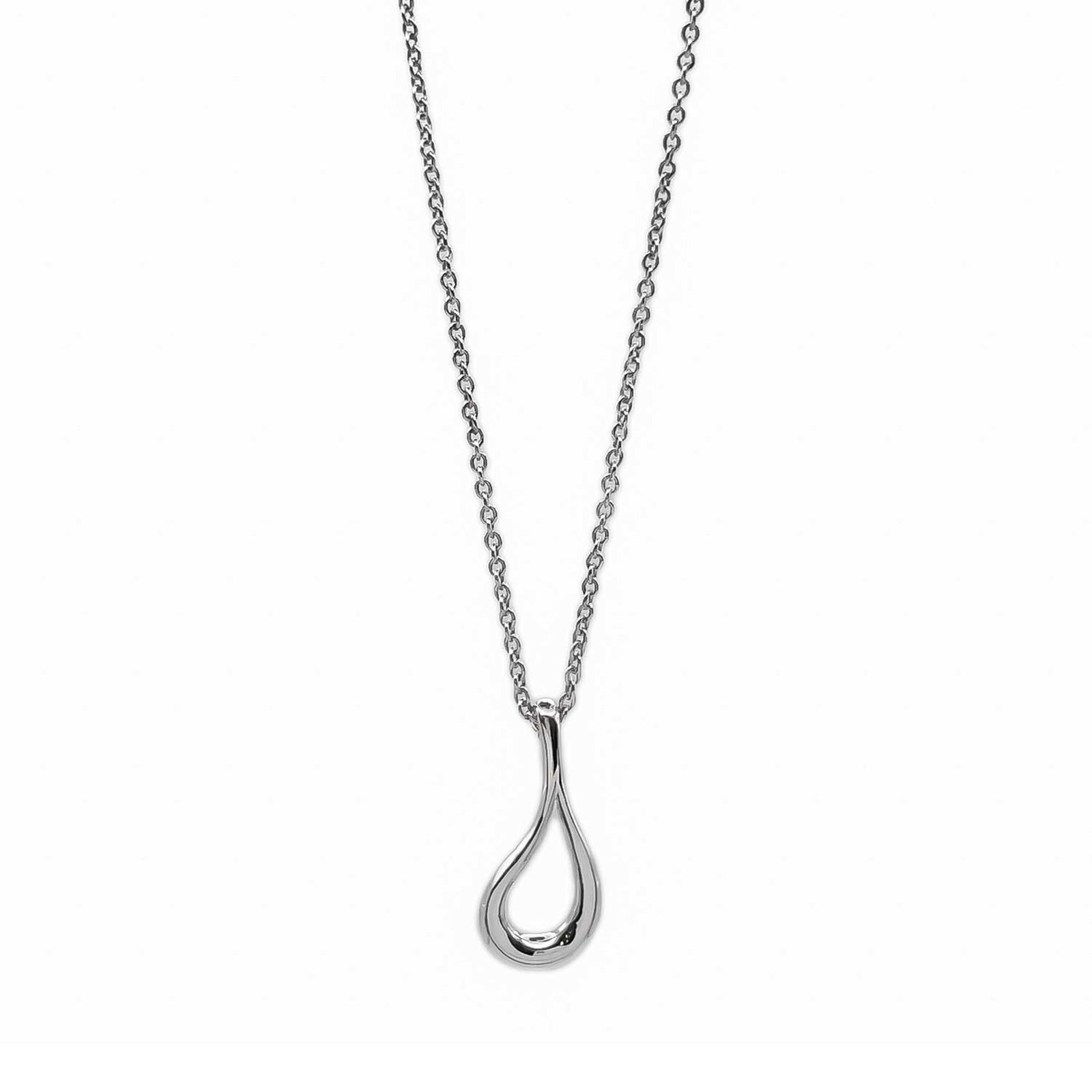 Tiffany and women's silver necklace pendant by Elsa Peretti Sv925 open teardrop.: Tiffany and women's silver necklace pendant by Elsa Peretti Sv925 open teardrop. Silver teardrop pendant by Elsa Peretti, part of Tiffany's iconic collection, features a sleek and elegant design. The 