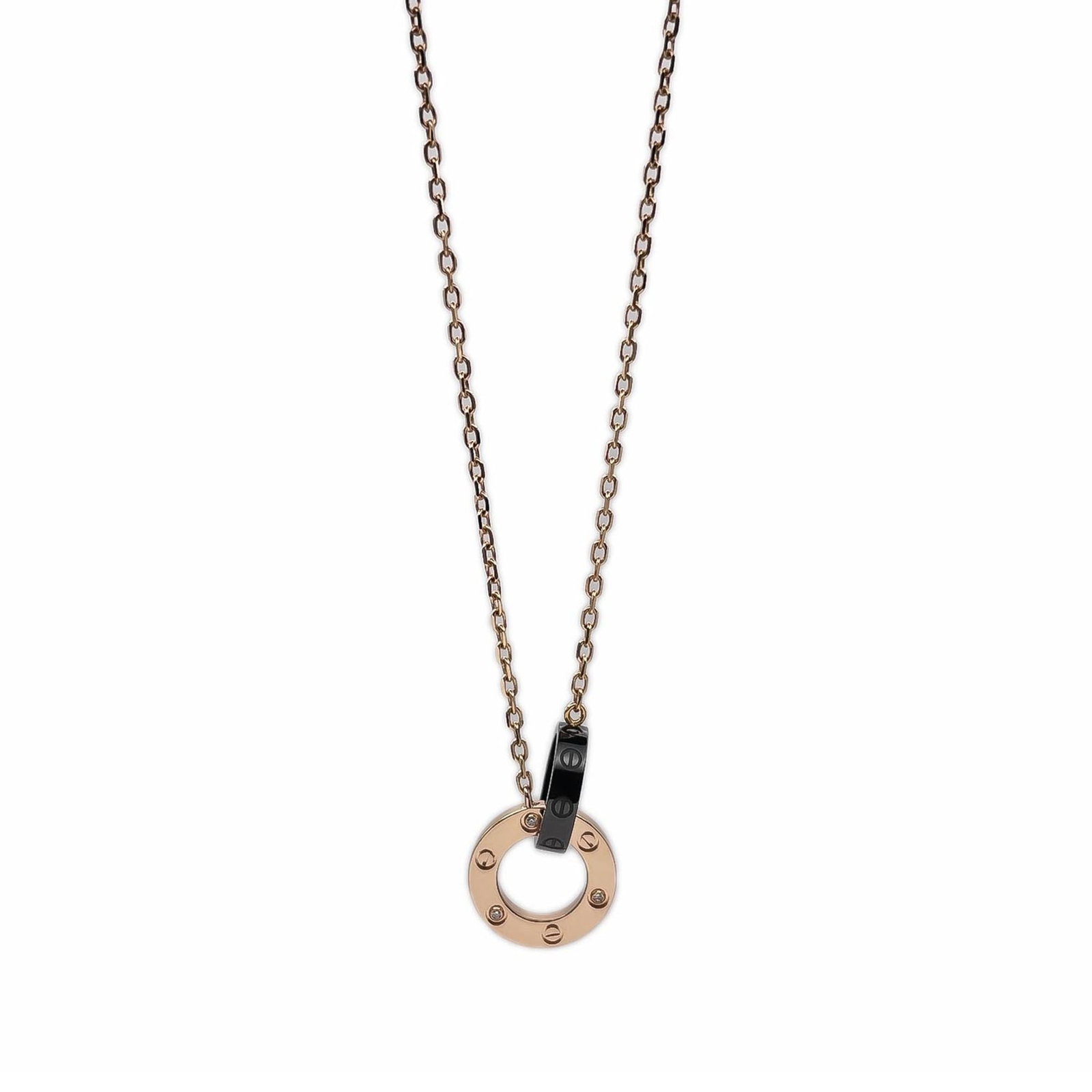 Cartier Necklace Gold Women's Ceramic K18Pg: Cartier Necklace Gold Women's Ceramic K18Pg Cartier's Love Necklace in pink gold (18K) features a ceramic design, available in black and gold. This necklace has a neck circumference of 35 cm /