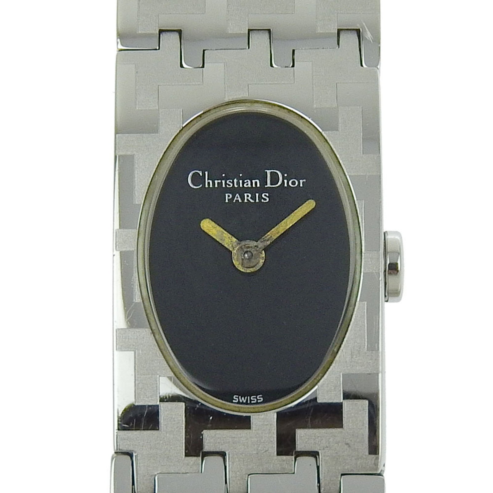 Christian Dior Wristwatch: Christian Dior Wristwatch Stainless steel case and band add a sleek touch to this black quartz wristwatch from Christian Dior, featuring a compact 15mm diameter. Designed for a comfortable fit, the