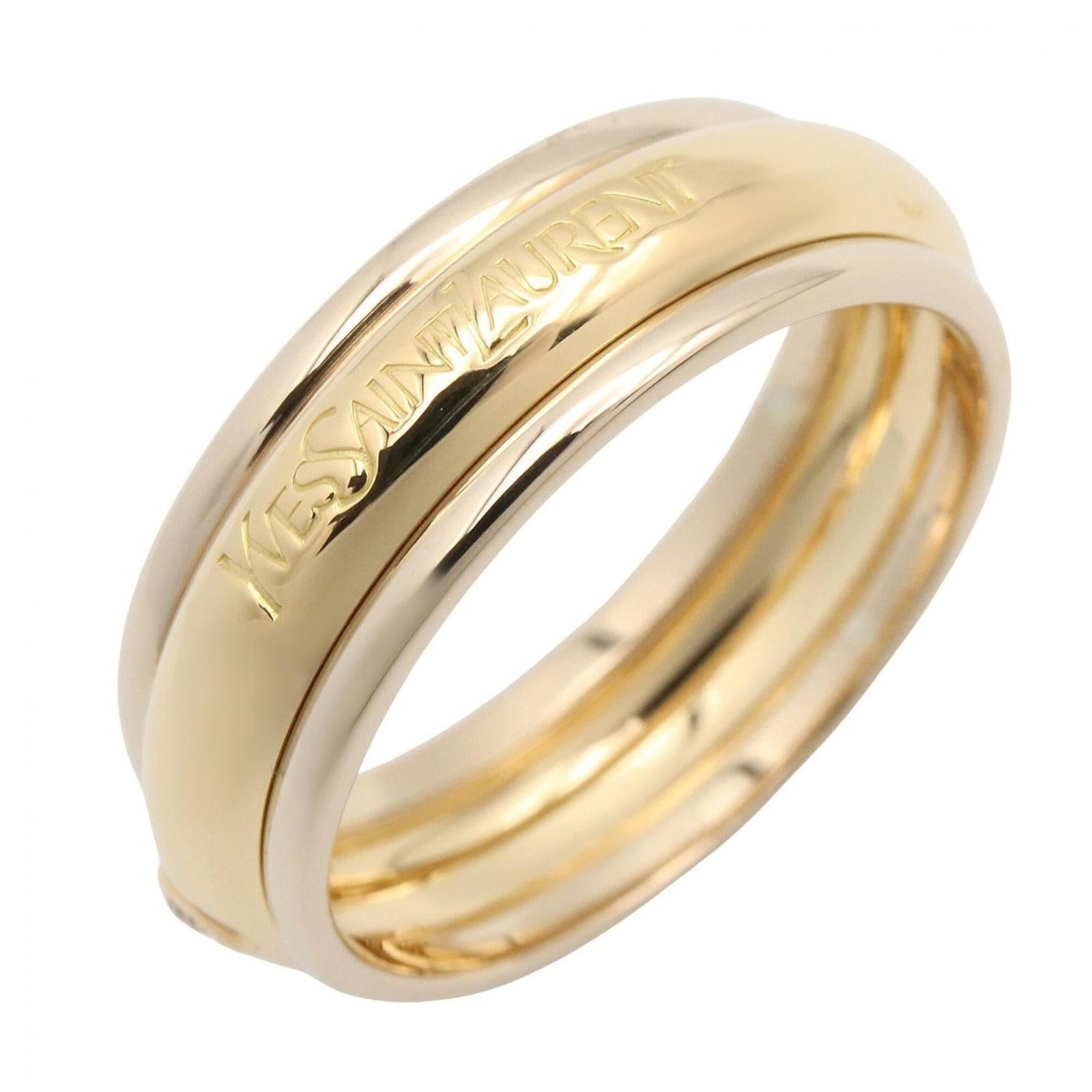 Saint Laurent Yves Yellow 18K Gold Ring Band: Saint Laurent Yves Yellow 18K Gold Ring Band Yellow gold (18K) band ring from Yves Saint Laurent, featuring a clear diamond stone and adorned with 18K yellow gold details. This elegant piece is