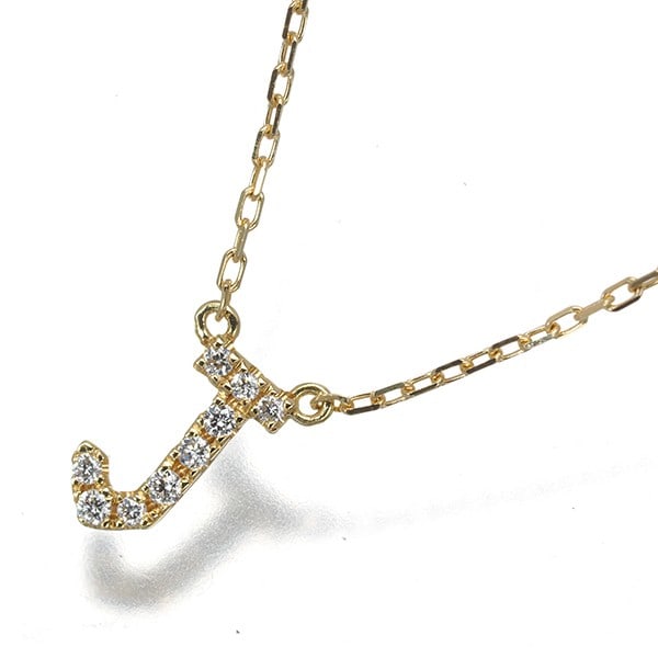 Ahkah Necklace Diamond 0.04Ct Initial Alphabet J 18K 750 Yellow Gold: Ahkah Necklace Diamond 0.04Ct Initial Alphabet J 18K 750 Yellow Gold 18k yellow gold necklace featuring a 0.04ct diamond pendant in the shape of the alphabet letter J, crafted with attention to detail