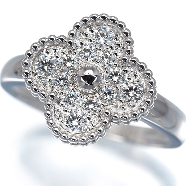 Van Cleef & Arpels Ring Diamond Vintage Alhambra Eu58 18K 750 White Gold (1 of 6)