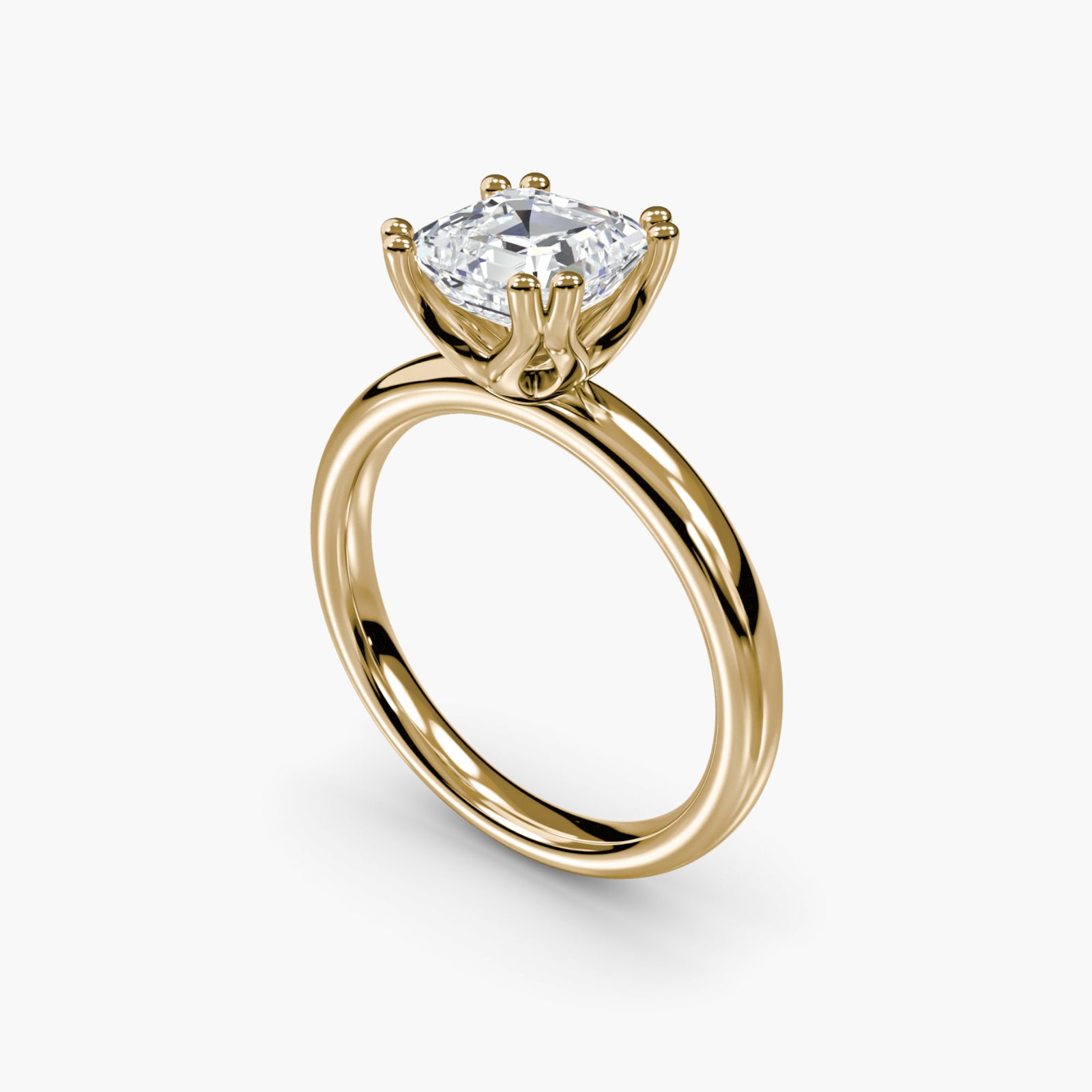 Solitaire Asscher 14Kt Yellow Gold Ring Setting - 5