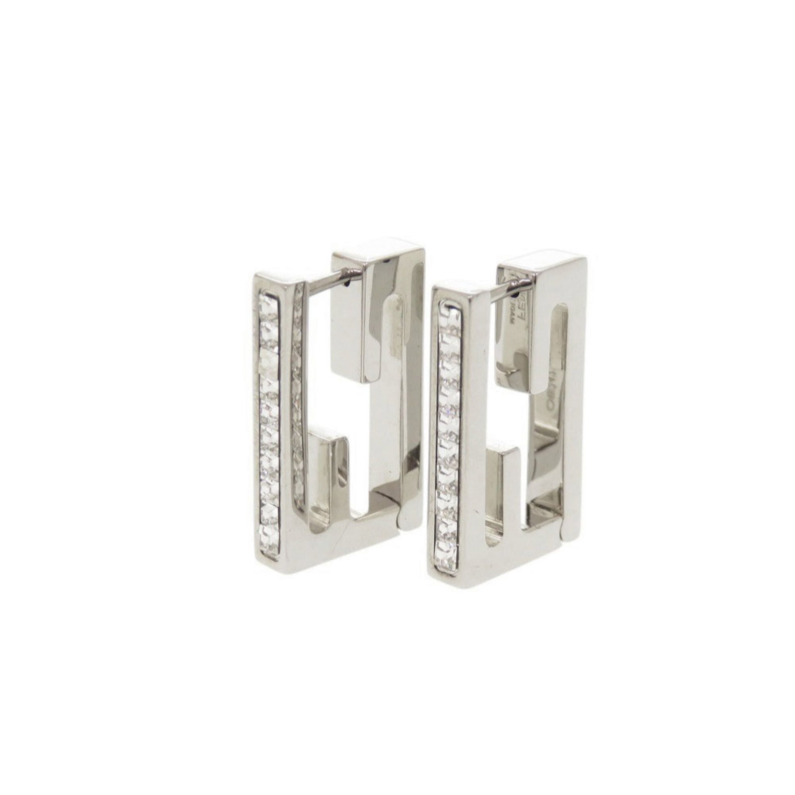 Metal Rhinestone Earrings Excellent Fendi Baguette Silver Condition (1 of 10)