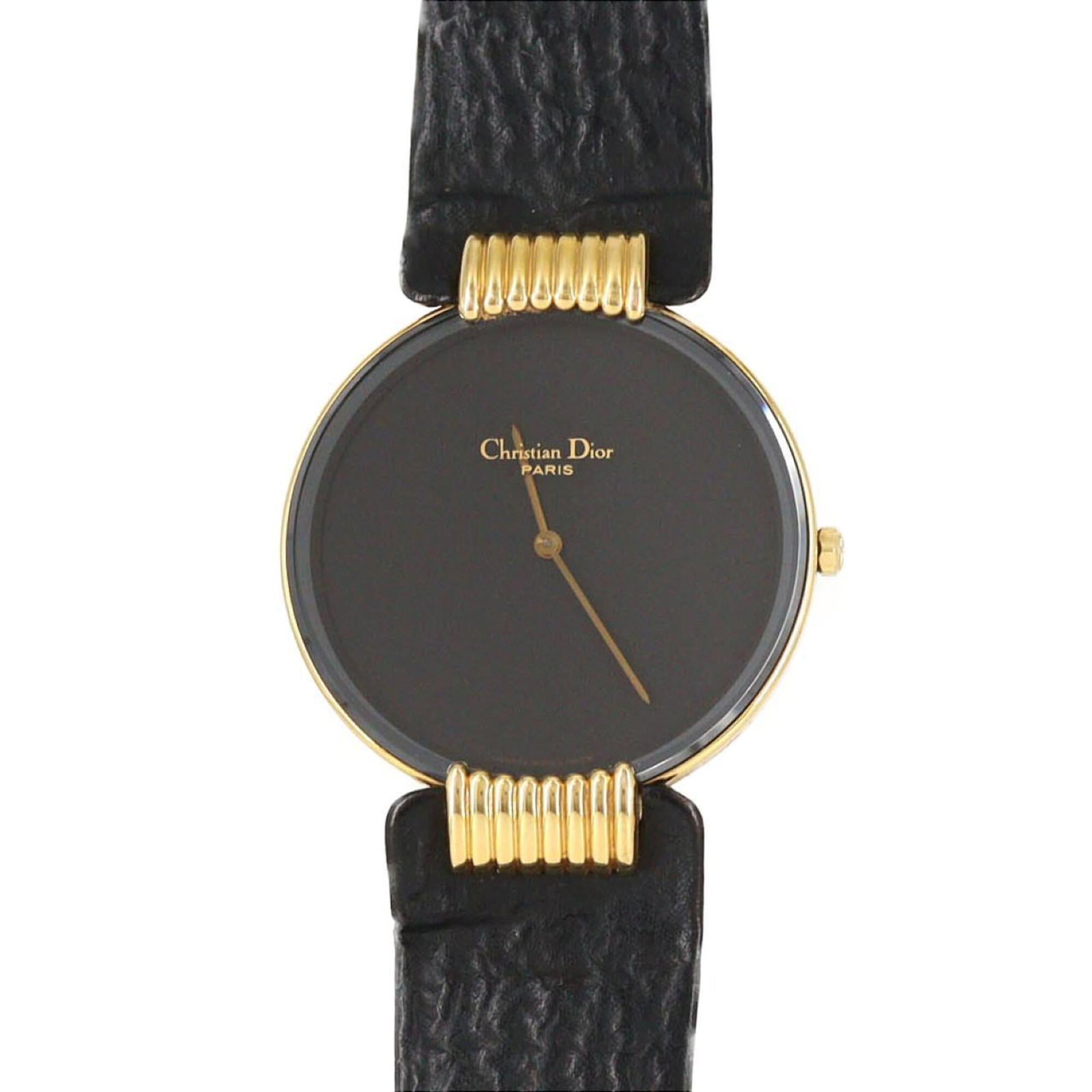 Christian Dior Wristwatch: Christian Dior Wristwatch Gold plated Christian Dior wristwatch with a black dial and quartz movement, featuring a sleek 30mm case diameter. This stylish timepiece boasts a classic design that