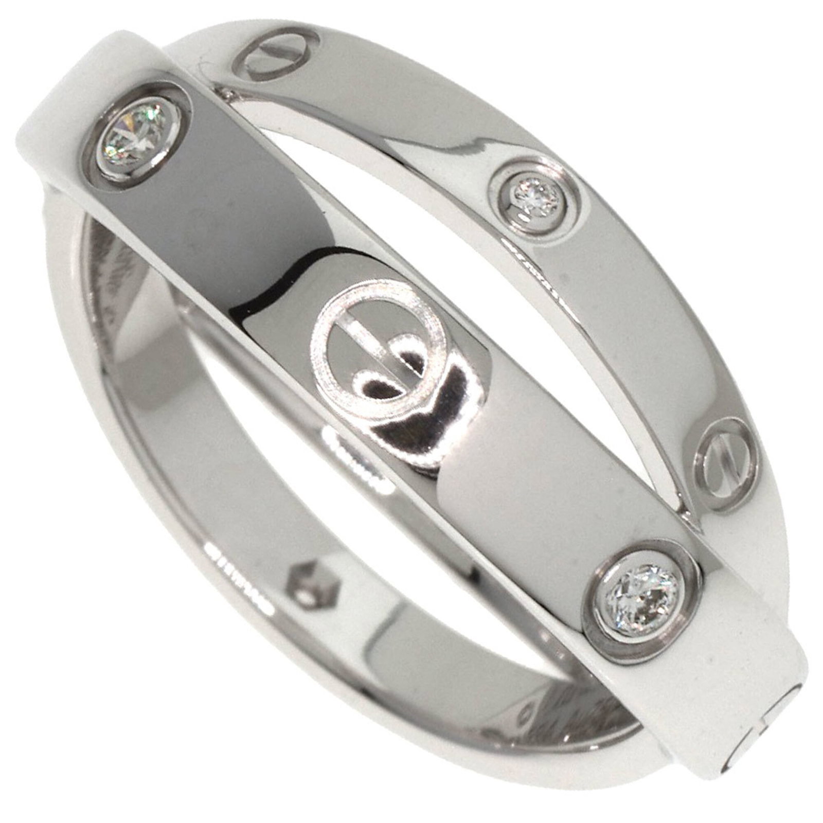 Gold White Ring Cartier Band: Gold White Ring Cartier Band White gold (18K) Cartier band ring features a diamond stone and is available in US size 4 and JP size 7. This elegant piece boasts the iconic Cartier design, making it a