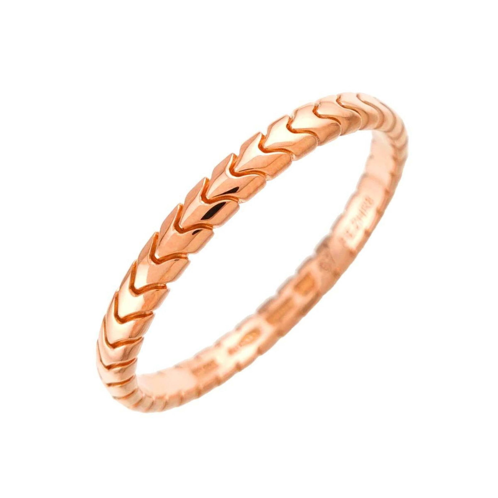 Bvlgari Band Ring Pink Gold (18K): Bvlgari Band Ring Pink Gold (18K) Pink gold (18K) band ring from Bvlgari, designed with a classic style. This men's ring features 18K pink gold material and a US size 13 fit. The brand size is 67,