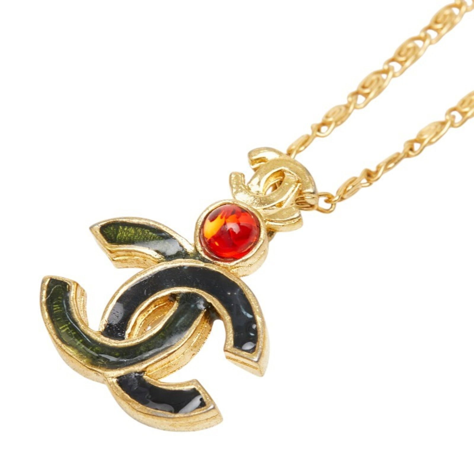 Chanel Coco Mark Gripoix Depose Necklace Gold Black Plated Women's: Chanel Coco Mark Gripoix Depose Necklace Gold Black Plated Women's Chanel's Coco Mark Gripoix Depose Necklace boasts sleek black and gold accents, featuring a striking 22mm x 16.7mm pendant suspended