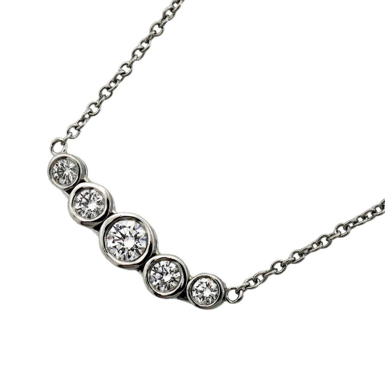 Tiffany & Co. Jazz Graduated 5Pd Platinum Diamond Necklace For Women: Tiffany & Co. Jazz Graduated 5Pd Platinum Diamond Necklace For Women Tiffany & Co. Jazz Graduated 5Pd Platinum Diamond Necklace For Women features a stunning 4mm x 18.4mm diamond pendant suspended