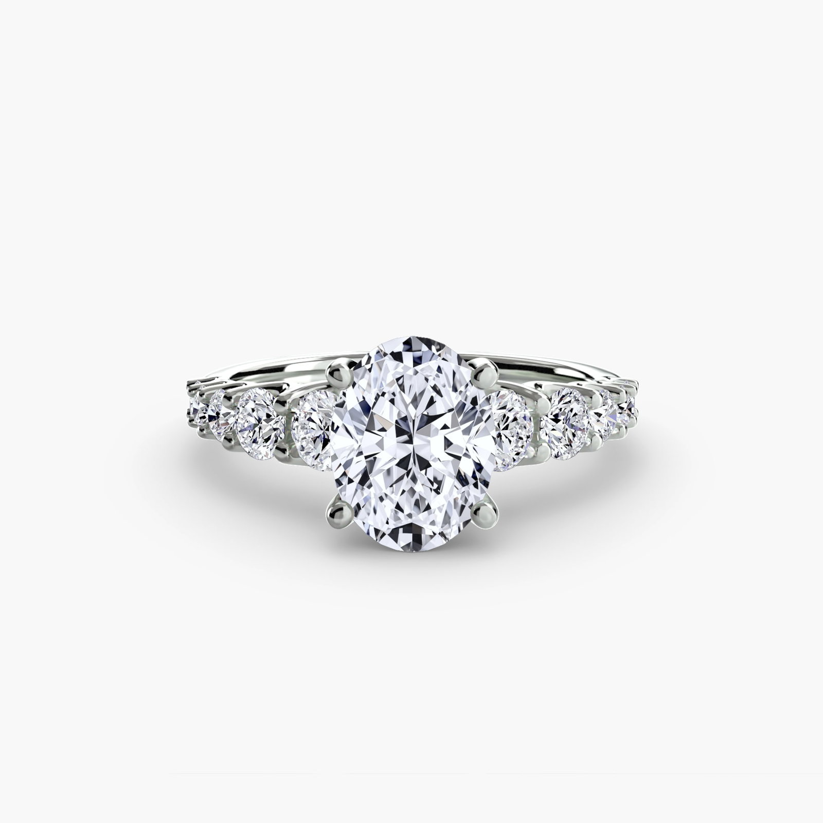 Side Stone Oval 18Kt White Gold Ring Setting - 2