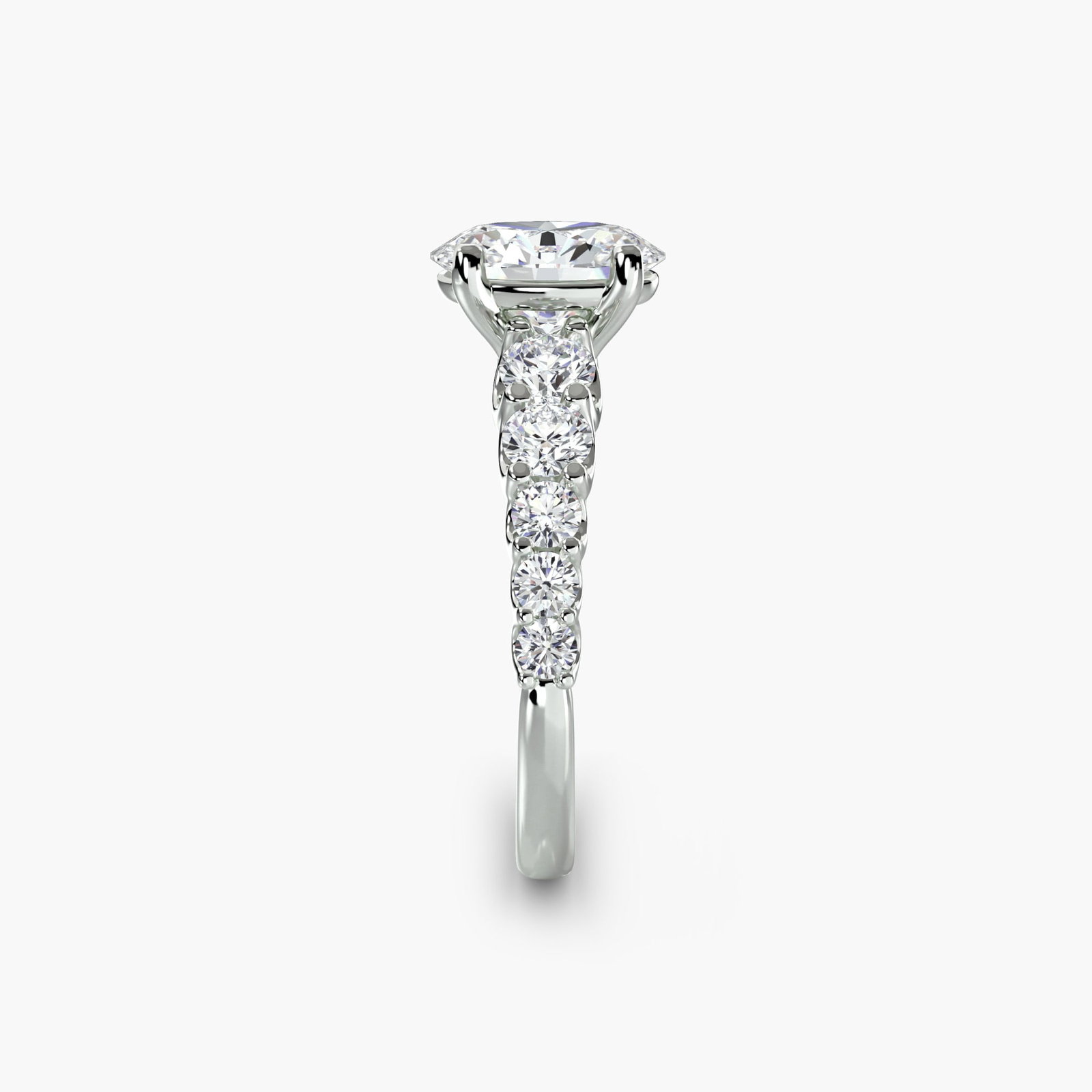 Side Stone Oval 18Kt White Gold Ring Setting - 3