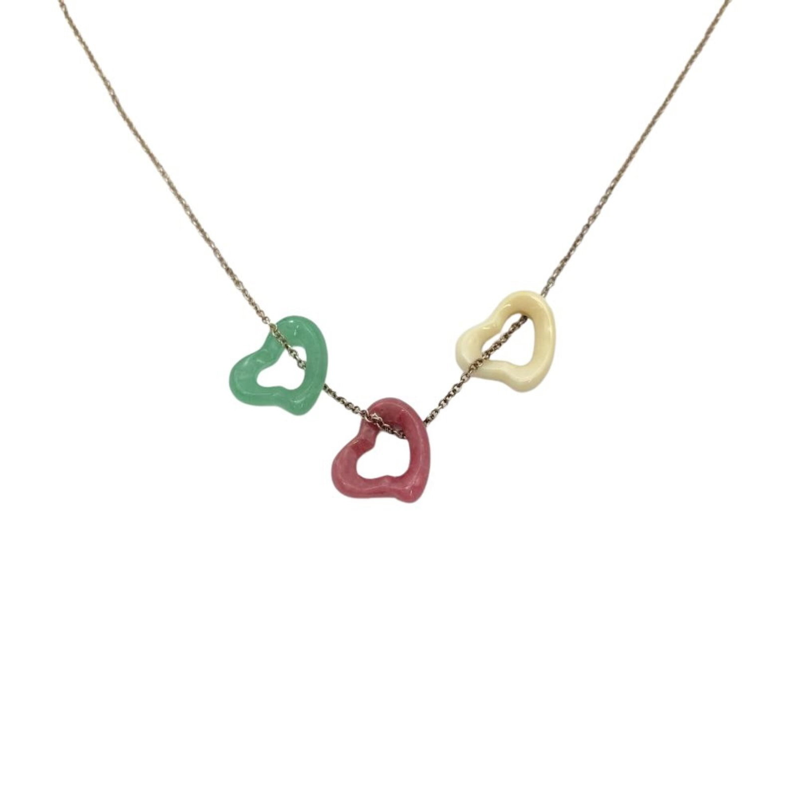 Tiffany & Co. Three-Color Open Heart Necklace Sv925 3.0G Silver Colored Stone Elsa Peretti: Tiffany & Co. Three-Color Open Heart Necklace Sv925 3.0G Silver Colored Stone Elsa Peretti Tiffany & Co. Three-Color Open Heart Necklace in sterling silver (925) features Elsa Peretti's iconic design,