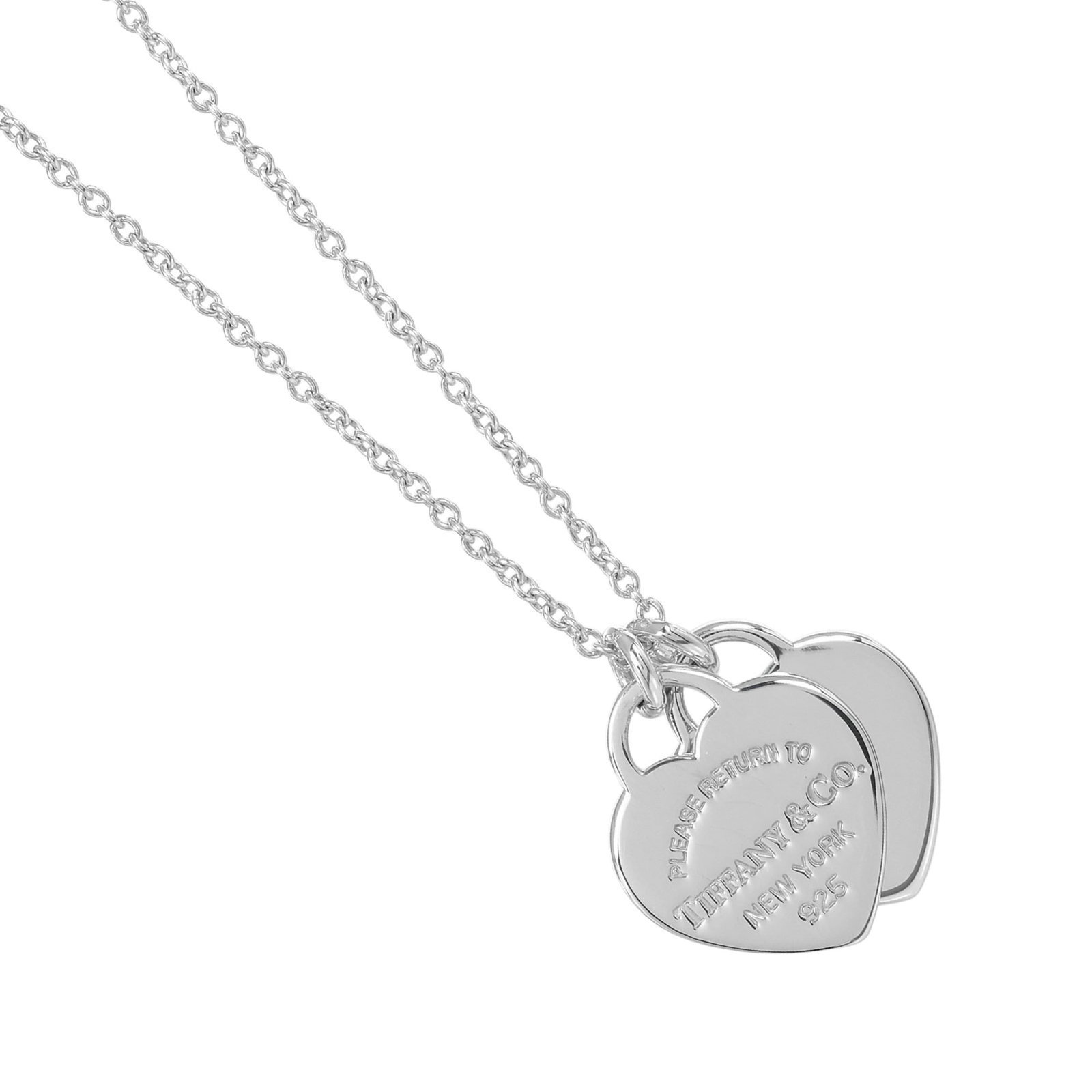 Tiffany & Co. Return To Necklace Double Heart Tag Mini Sterling Silver 925 Tiffany Women'S: Tiffany & Co. Return To Necklace Double Heart Tag Mini Sterling Silver 925 Tiffany Women'S Sterling silver necklace featuring the iconic Return To Tiffany Double Heart Tag design, crafted from