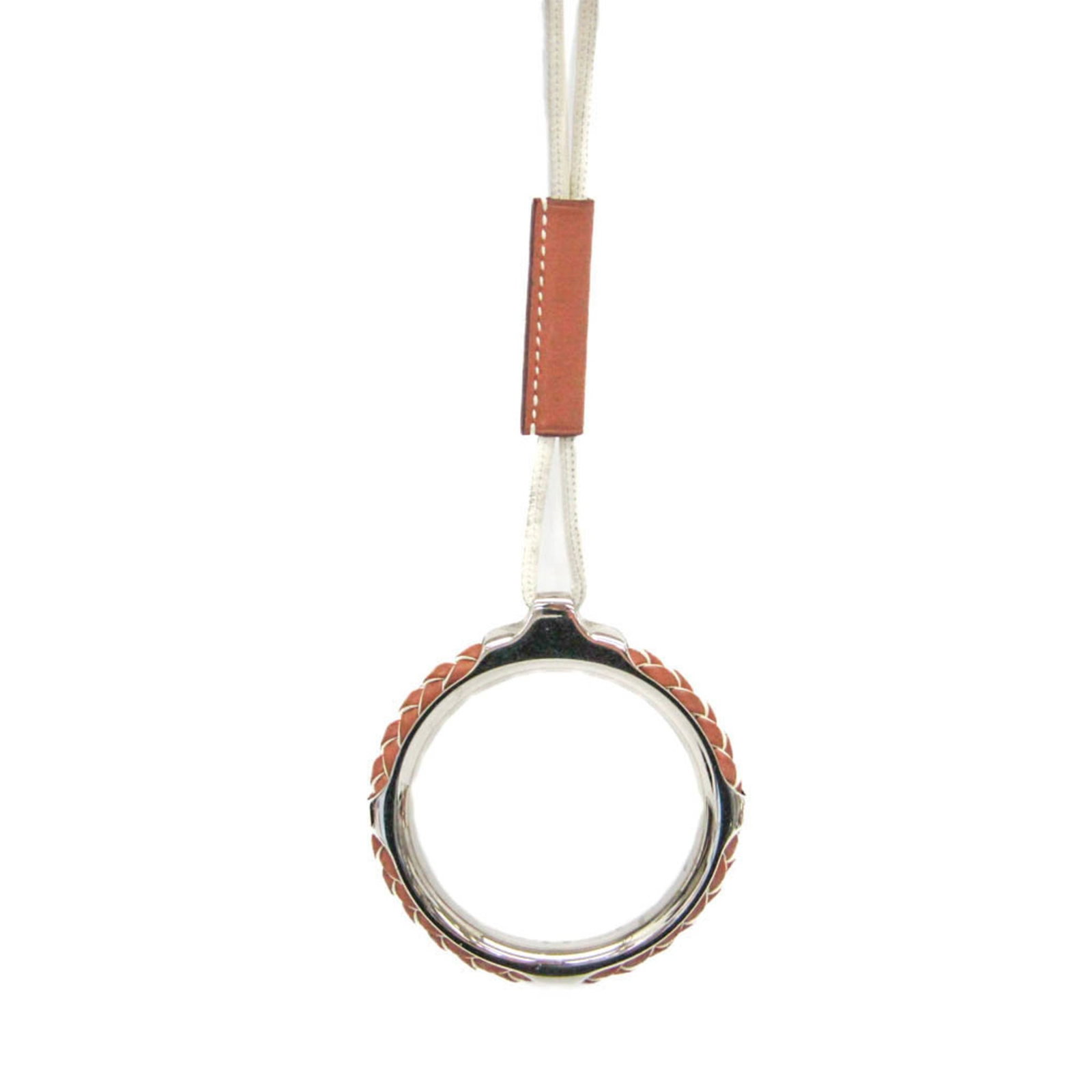 Hermes Loop Grand Kyoto Tresse Metalswift Leather Menwomen Fashion Pendant Necklace (Brownwhite): Hermes Loop Grand Kyoto Tresse Metalswift Leather Menwomen Fashion Pendant Necklace (Brownwhite) Silver pendant necklace featuring the Loop Grand Kyoto Tresse design from Hermes, crafted with swift