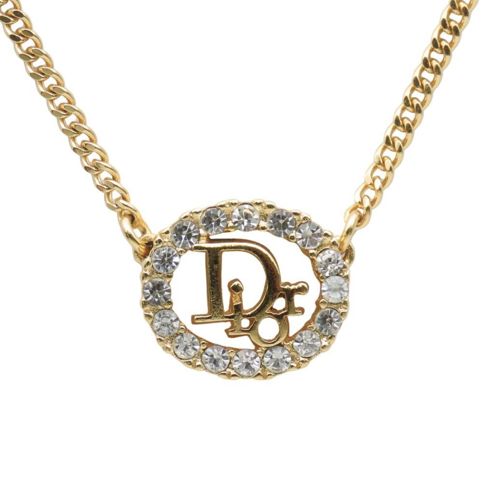 Christian Dior Necklace Metal Rhinestones Gold Cd Logo Gp Women'S: Christian Dior Necklace Metal Rhinestones Gold Cd Logo Gp Women'S Gold Cd Logo Gp Christian Dior Necklace features a metal pendant with rhinestones, measuring 13.4mm x 15.4mm and set on a gold chain w