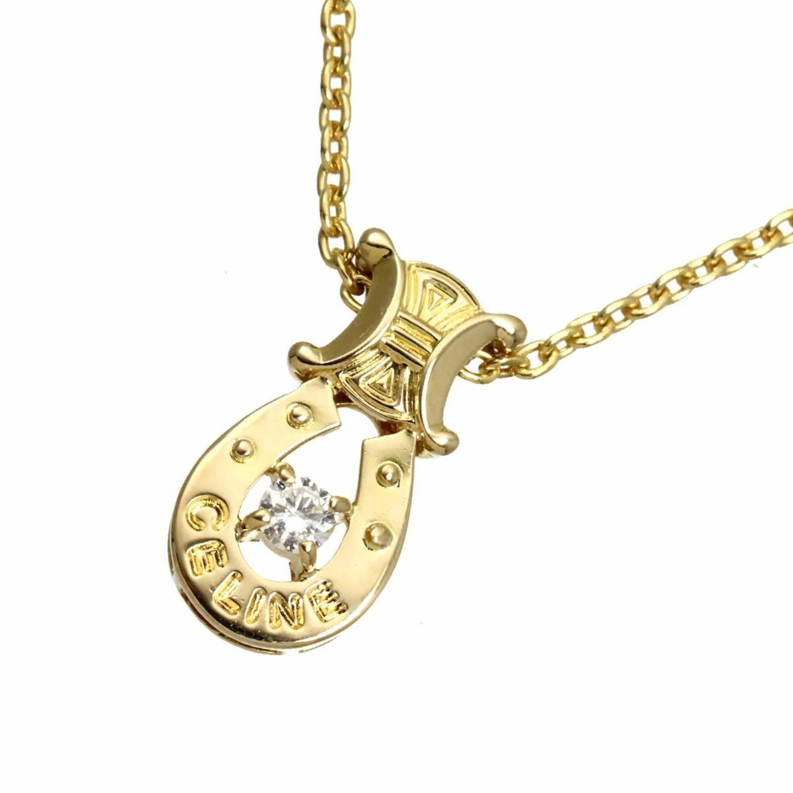 Celine Macadam Diamond Necklace 0.07Ct 42Cm 18K Yellow Gold 750.: Celine Macadam Diamond Necklace 0.07Ct 42Cm 18K Yellow Gold 750. Celine Macadam Diamond Necklace features a striking 0.07 carat diamond set in 18K yellow gold, measuring 42 cm in circumference and