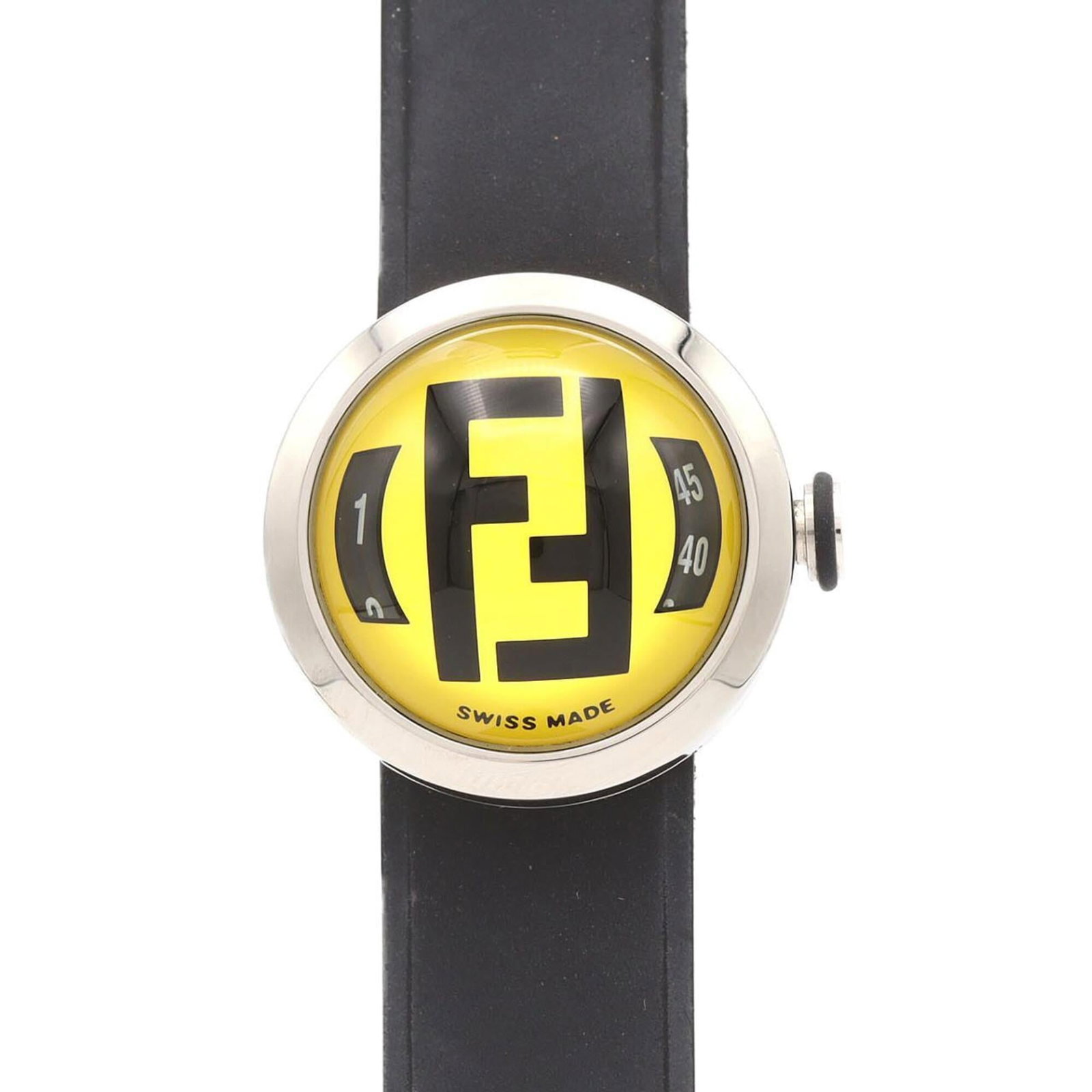 Fendi Wristwatch: Fendi Wristwatch Stainless steel case and band provide a sleek, modern look for the Fendi wristwatch. The quartz movement keeps time with precision, while the yellow dial adds a pop of color to this s