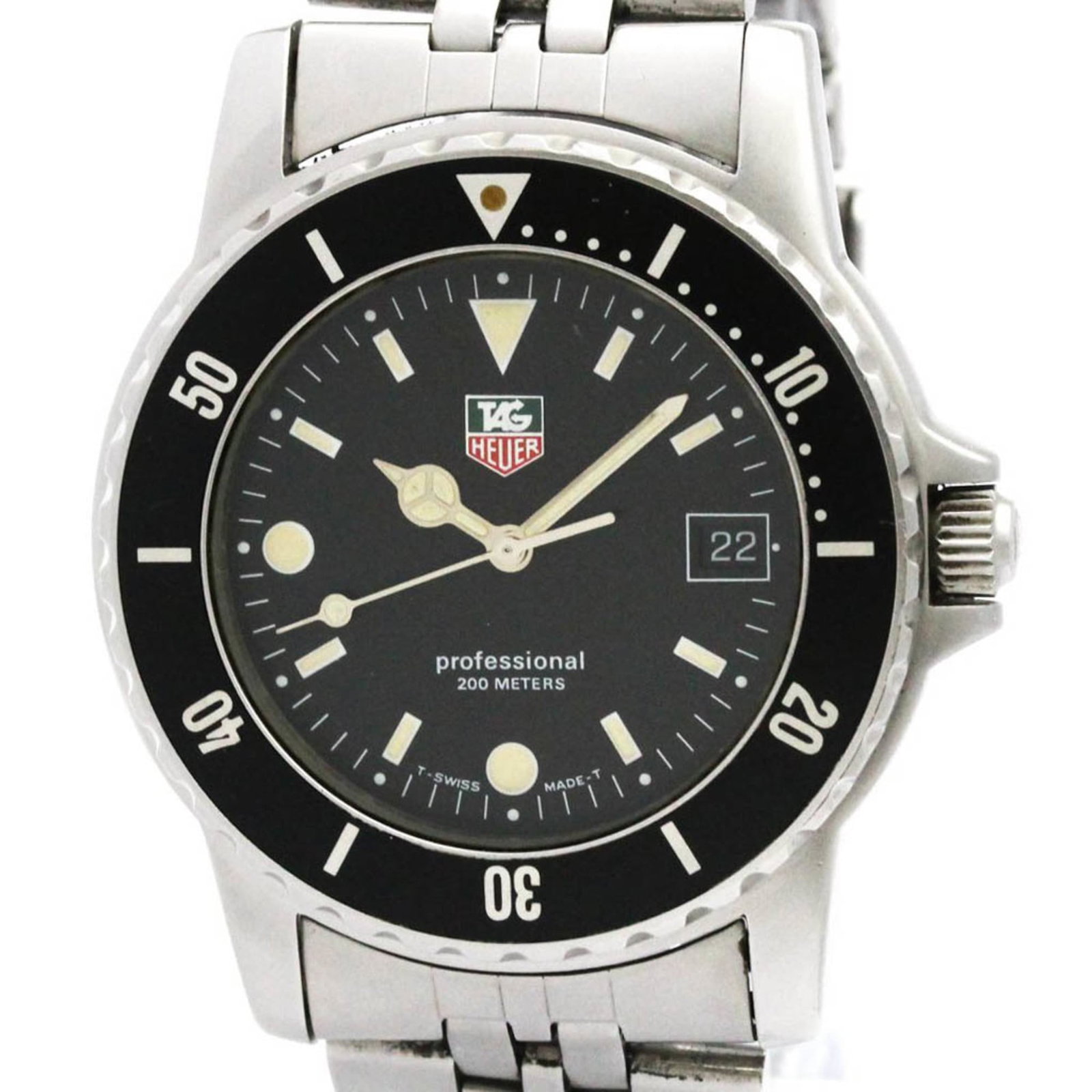 Wristwatch From Tag: Wristwatch From Tag Stainless steel case and band, the Tag Heuer Professional watch boasts a sleek black dial. This quartz-powered timepiece features date display and weighs in at 100g. Its sporty