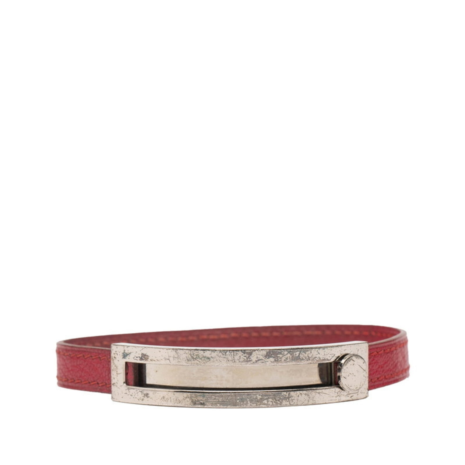Metal leather bracelet charm by Hermes: Metal leather bracelet charm by Hermes Metal leather bracelet charm by Hermes features a pink color and measures 21.5cm in length, making it a stylish accessory for women. The combination of metal