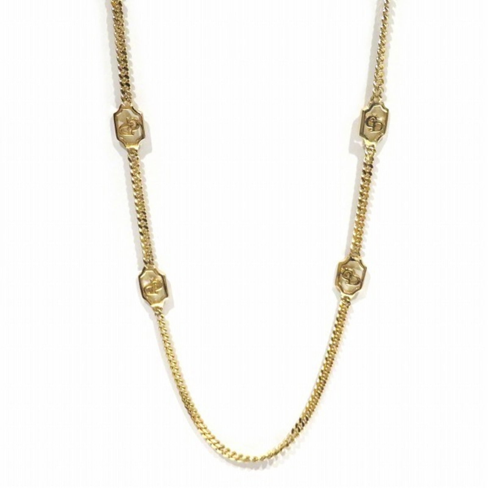Christian Dior Logo Motif Long Chain Gold Necklace For Women: Christian Dior Logo Motif Long Chain Gold Necklace For Women The Christian Dior logo motif long chain gold necklace for women features a classic design with a distinctive logo motif, set against a
