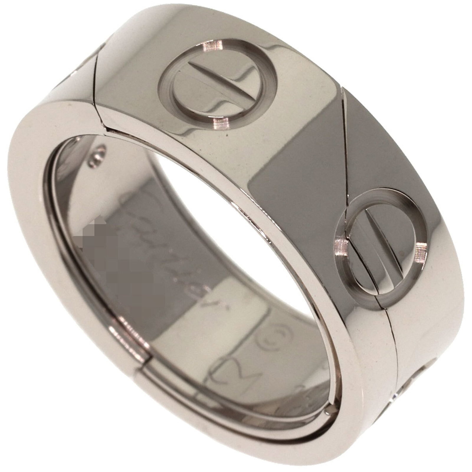Gold White Ring Cartier Band: Gold White Ring Cartier Band White gold (18K) Cartier band ring with silver details, available in US size 4.5 and Japanese size 8. This elegant piece features a classic design that suits women's