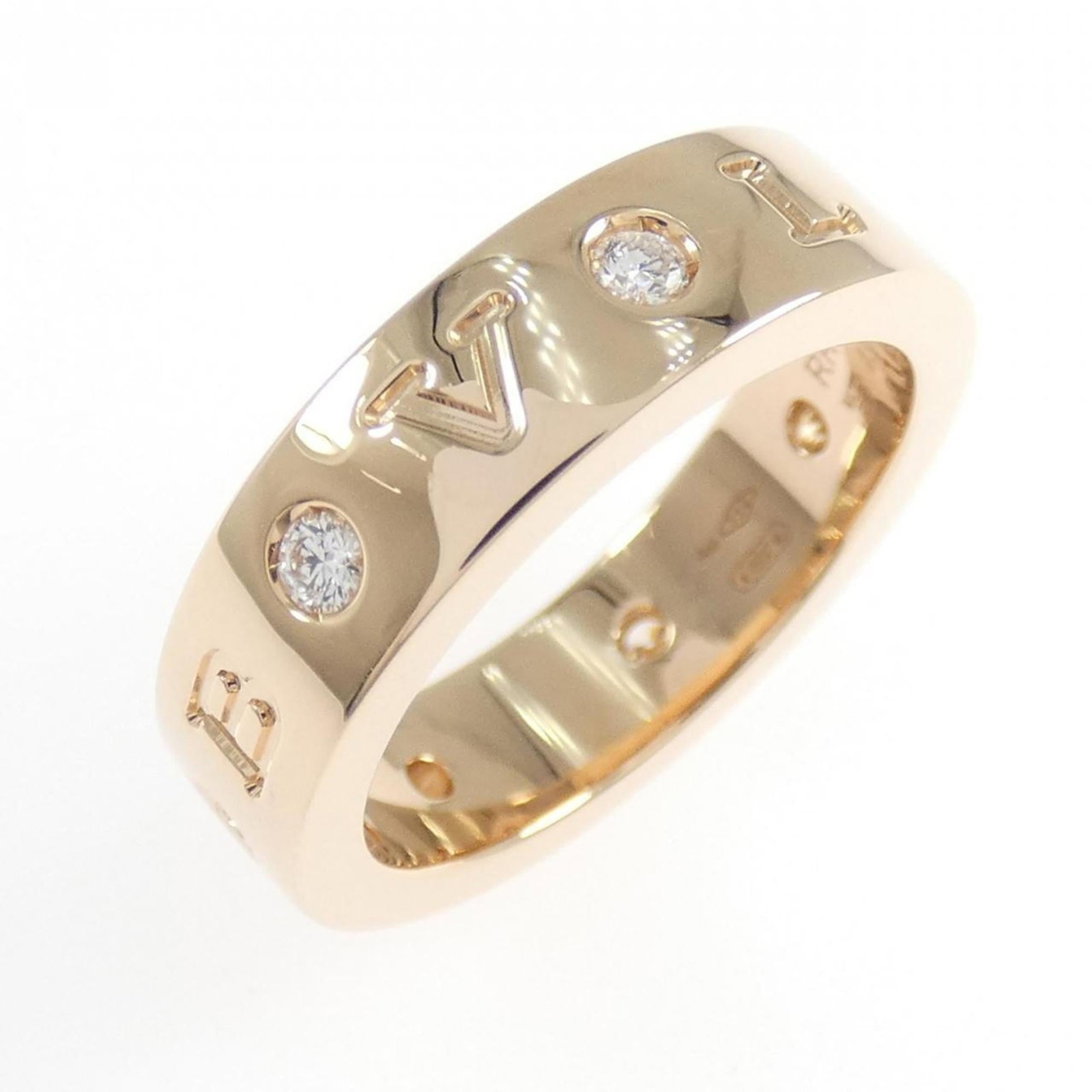 Bvlgari Band Ring Pink Gold (18K): Bvlgari Band Ring Pink Gold (18K) Pink gold (18K) band ring from Bvlgari, featuring diamond stone and a size 5 fit. This elegant pink gold band is crafted with 18K material for a luxurious feel. A