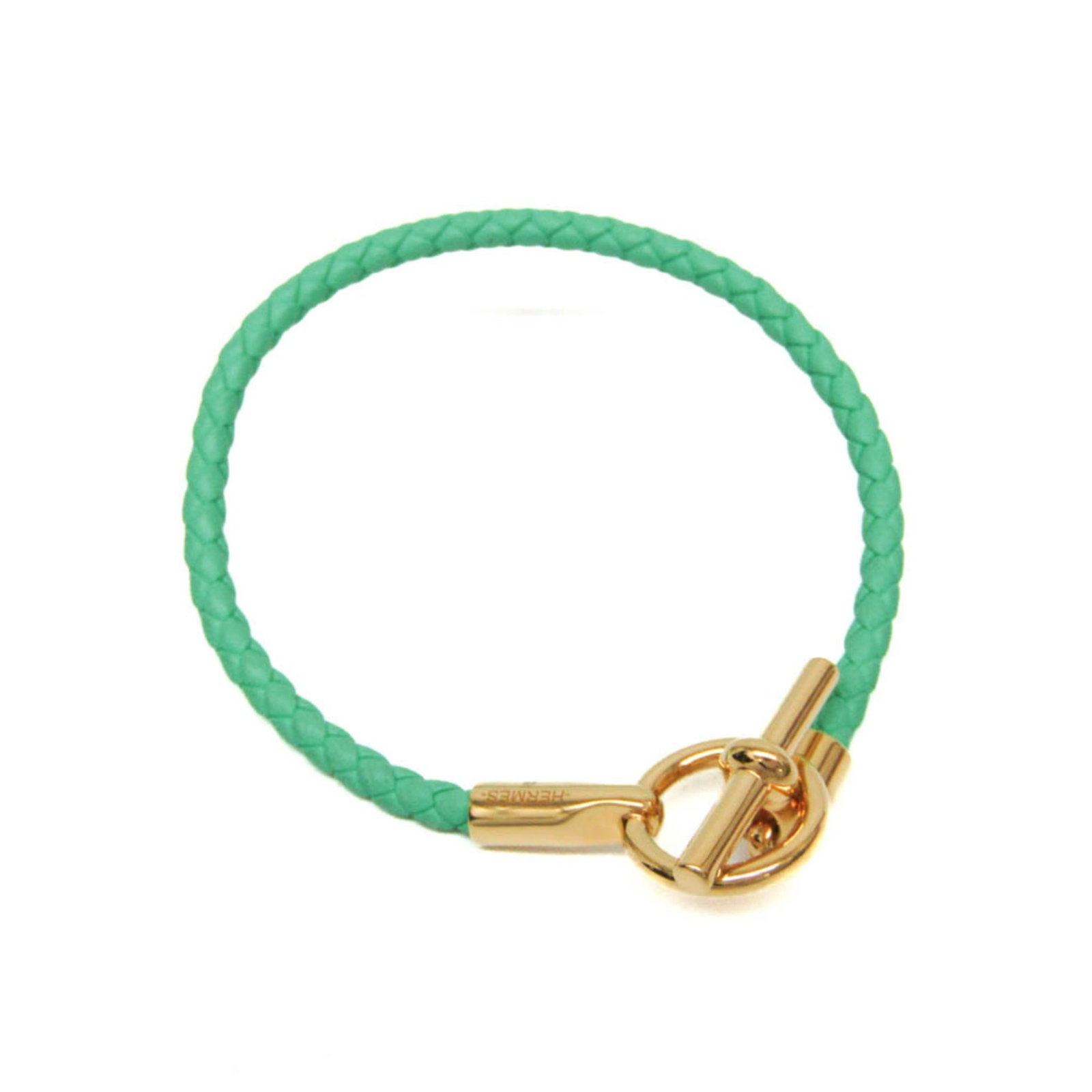 Hermes Bangle Gold Plating Leather: Hermes Bangle Gold Plating Leather Gold plating and swift leather come together in this elegant bangle from Hermes, available in gold, green, and mint green hues. The casual design features a simple,