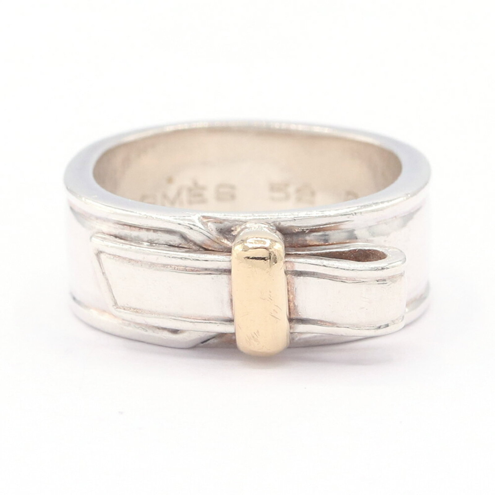Sterling Silver 925 Yellow Gold 18K Hermes: Sterling Silver 925 Yellow Gold 18K Hermes Sterling silver 925 Yellow gold 18K Hermes band ring features a unique combination of materials, showcasing the blend of sterling silver and yellow gold.