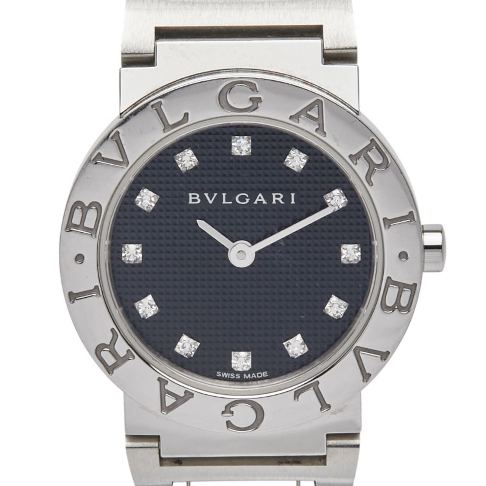 Bvlgari Wristwatch: Bvlgari Wristwatch Bvlgari's sleek black wristwatch boasts a stainless steel case and band, making it a stylish accessory for everyday wear. The quartz movement ensures reliable timekeeping, while