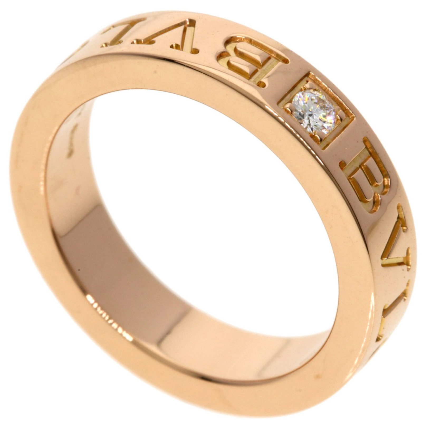 Bvlgari Band Ring Pink Gold (18K): Bvlgari Band Ring Pink Gold (18K) Pink gold (18K) band ring from Bvlgari, featuring a diamond stone and available in US size 3.5 and JP size 6.5. This elegant ring showcases the luxury of Bvlgari's pi