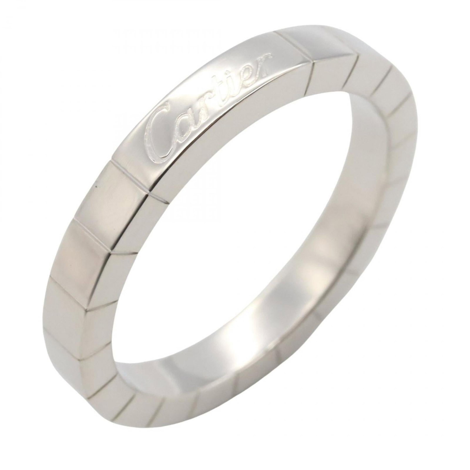 Gold White Ring Cartier Band: Gold White Ring Cartier Band White gold (18K) Cartier band ring with a sleek, modern design. This 55 US size, 7.5 band features a durable and luxurious material that adds a touch of sophistication to