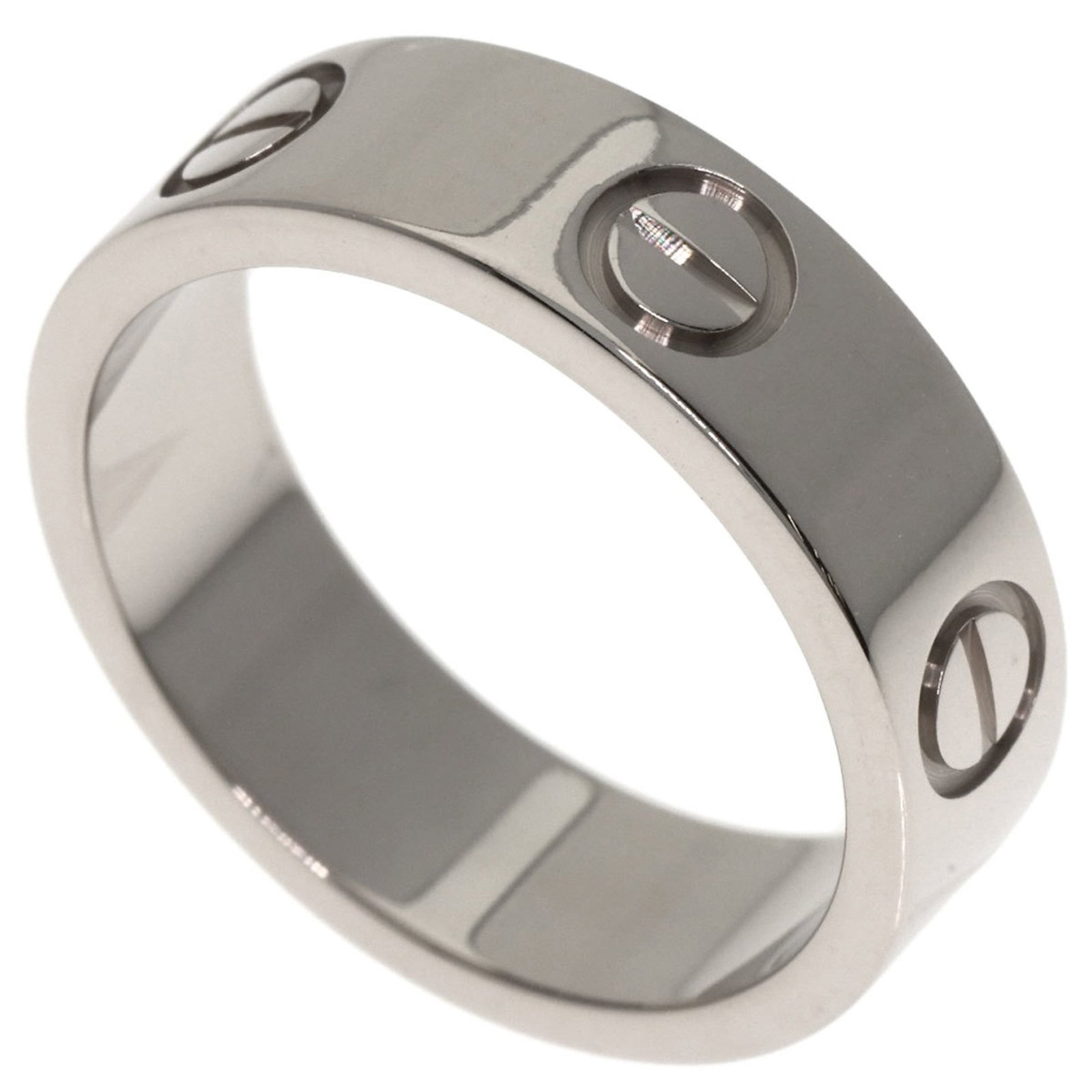 Gold White Ring Cartier Band: Gold White Ring Cartier Band White gold (18K) Cartier band ring with a sleek design, featuring a width of 5.4mm and a weight of 6.8g. This 6 US size/11 JP size band is crafted from high-quality white