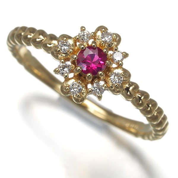 Yellow Gold 750 18K Ruby Diamond Heart Ring (1 of 4)