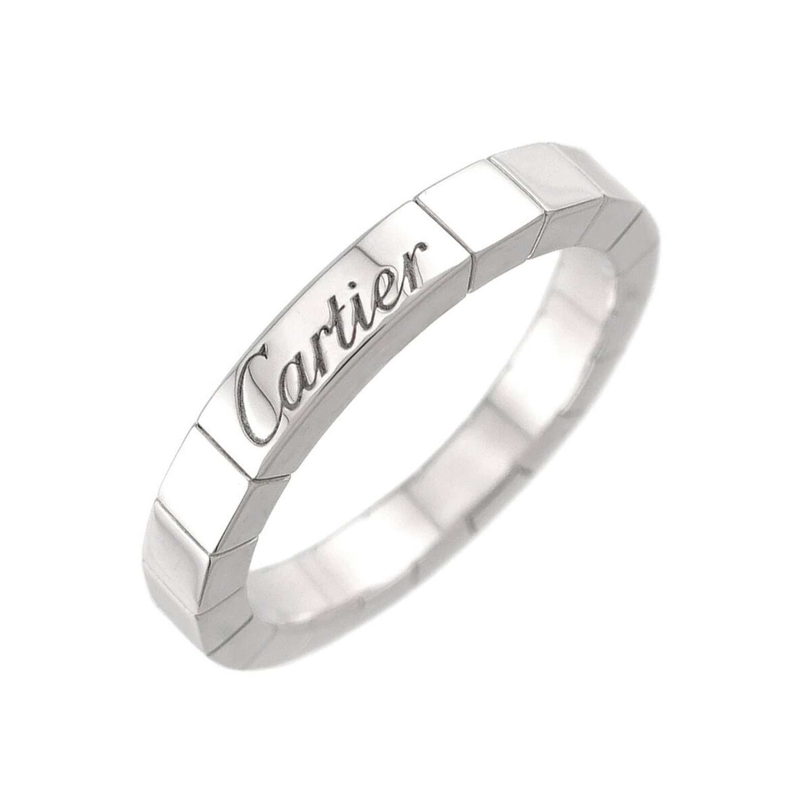 Gold White Ring Cartier Band: Gold White Ring Cartier Band White gold (18K) Cartier band ring with a sleek design, featuring a signature from the artist. This elegant piece is made from high-quality white gold and boasts a