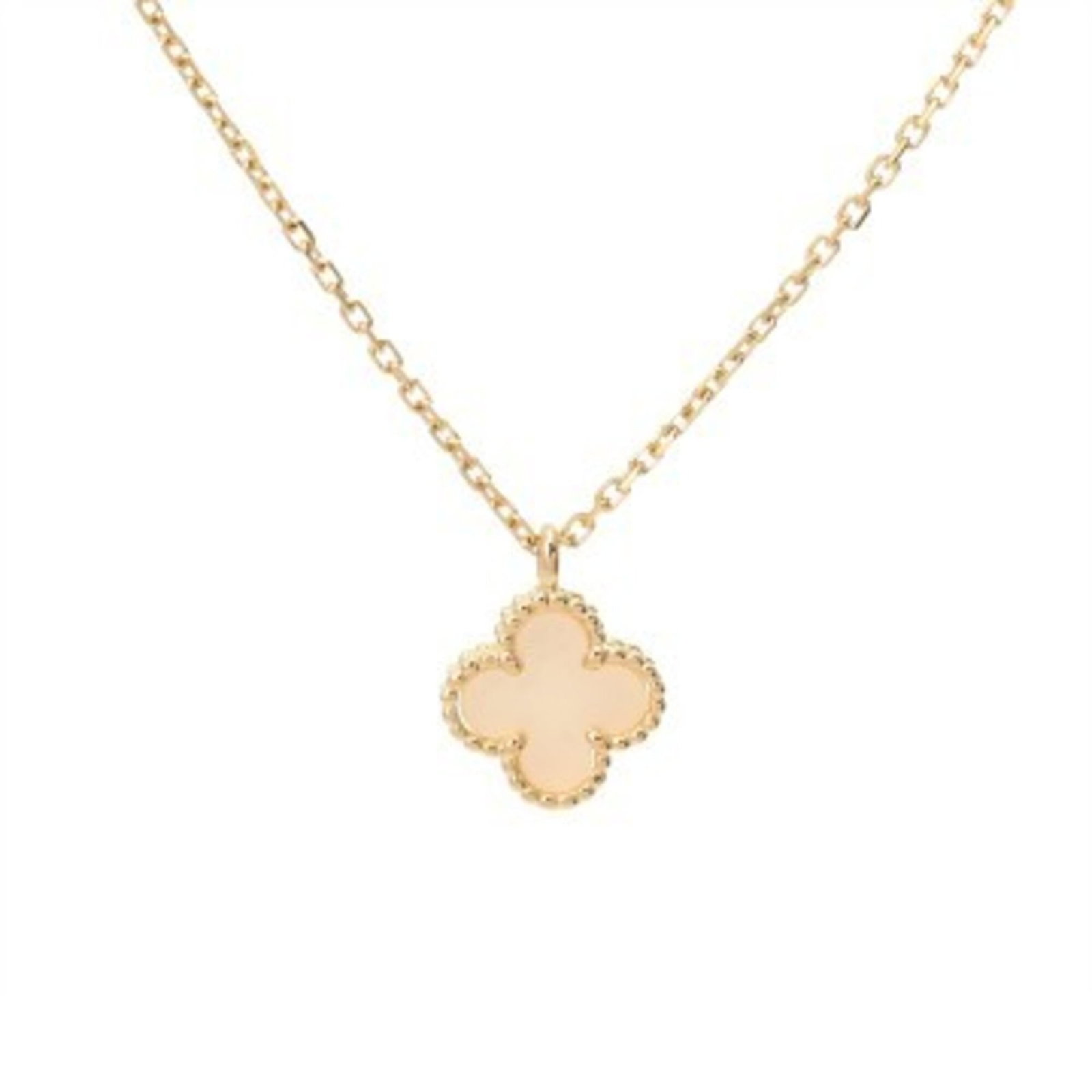 Alhambra Necklace By Van Cleef For Women Gold Sweet 18k YG Grade Ginzo: Alhambra Necklace By Van Cleef For Women Gold Sweet 18k YG Grade Ginzo Yellow gold (18K) Alhambra Necklace by Van Cleef & Arpels, featuring a sweet and elegant design. The necklace boasts a 39.5 cm / 