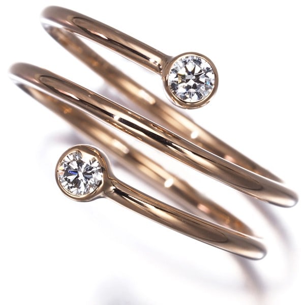 Diamond Ring Hoop 3 Row Us4.5 18K Rose Gold Tiffany & Co: Diamond Ring Hoop 3 Row Us4.5 18K Rose Gold Tiffany & Co Tiffany & Co.'s 18k rose gold hoop ring features three rows of diamonds, set in a natural design. The ring's 4.0mm base and 9.7mm width