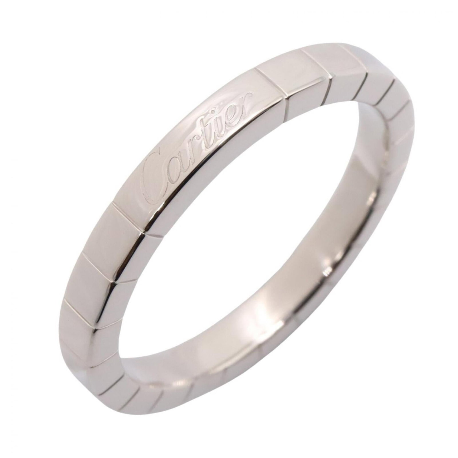 Gold White Ring Cartier Band: Gold White Ring Cartier Band White gold (18K) Cartier band ring in US size 9.5 and Japanese size 19, featuring the iconic brand's signature style. This elegant silver band showcases a timeless design