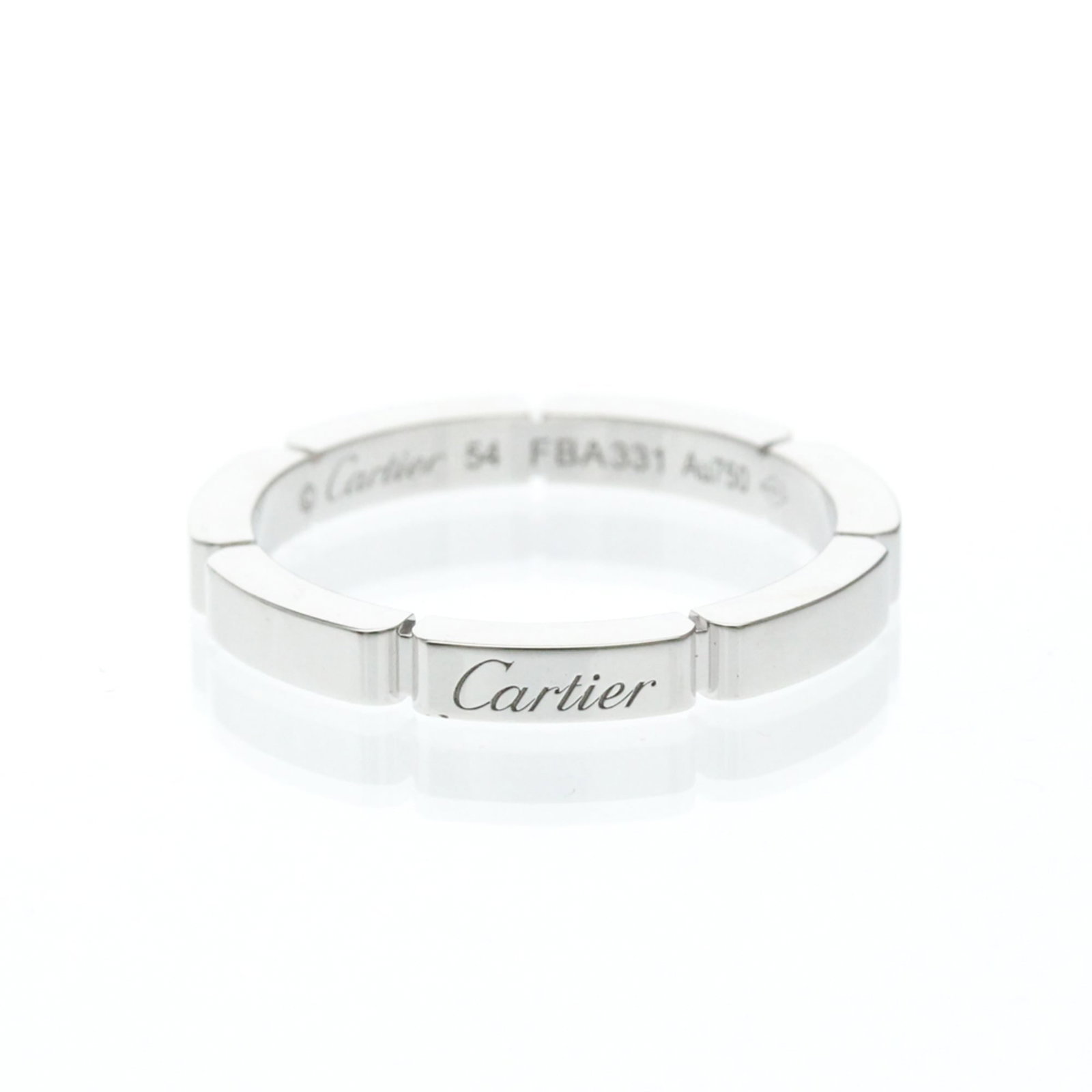 Gold White Ring Cartier Band: Gold White Ring Cartier Band The Cartier Maillon Panthre Ring features a sleek, silver-white gold band with a classic design. Made from 18K white gold, this stylish ring has a width of 2.5mm and weigh